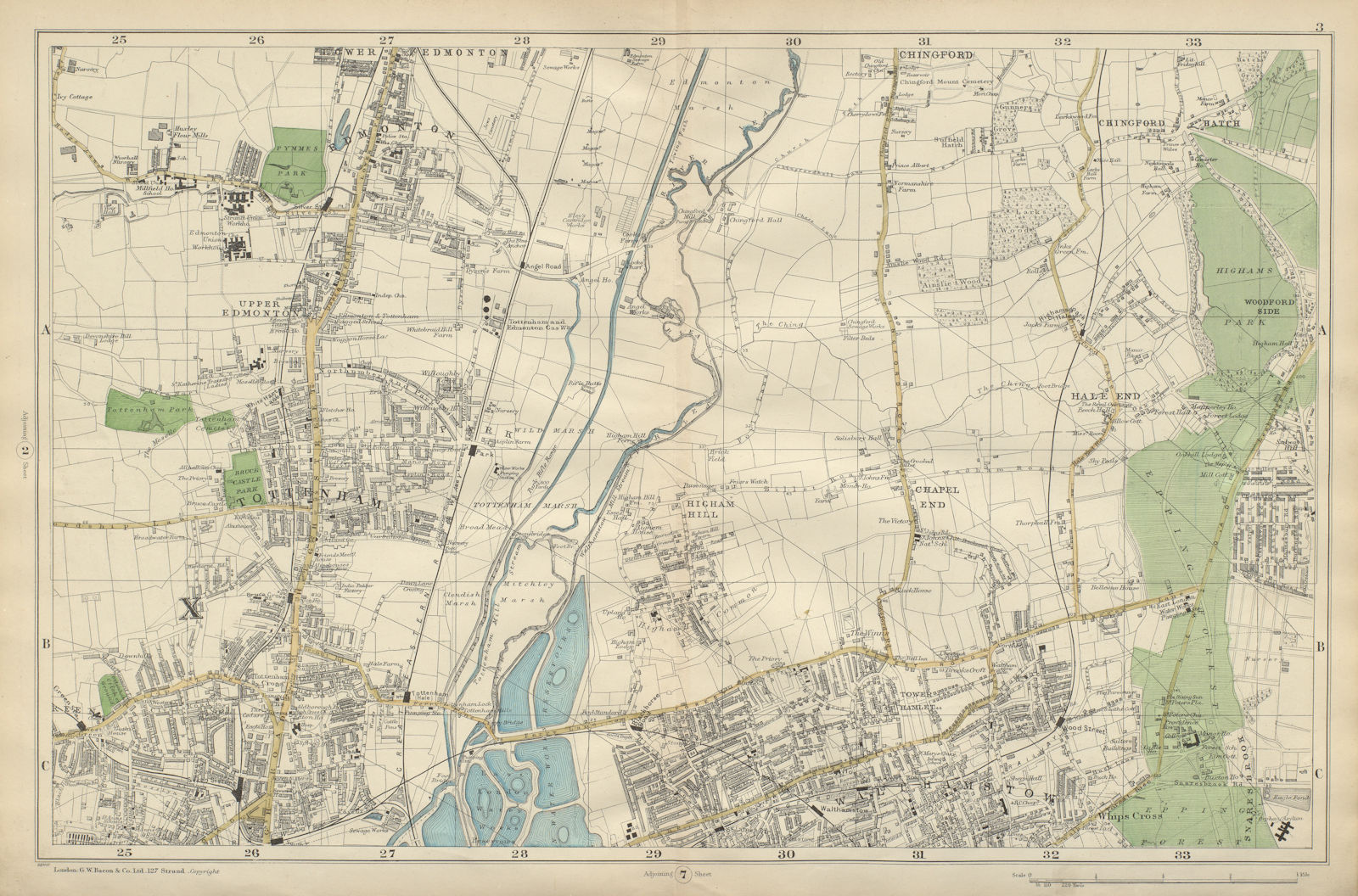 TOTTENHAM WALTHAMSTOW EDMONTON Chingford Hale End Epping Forest BACON 1900 map