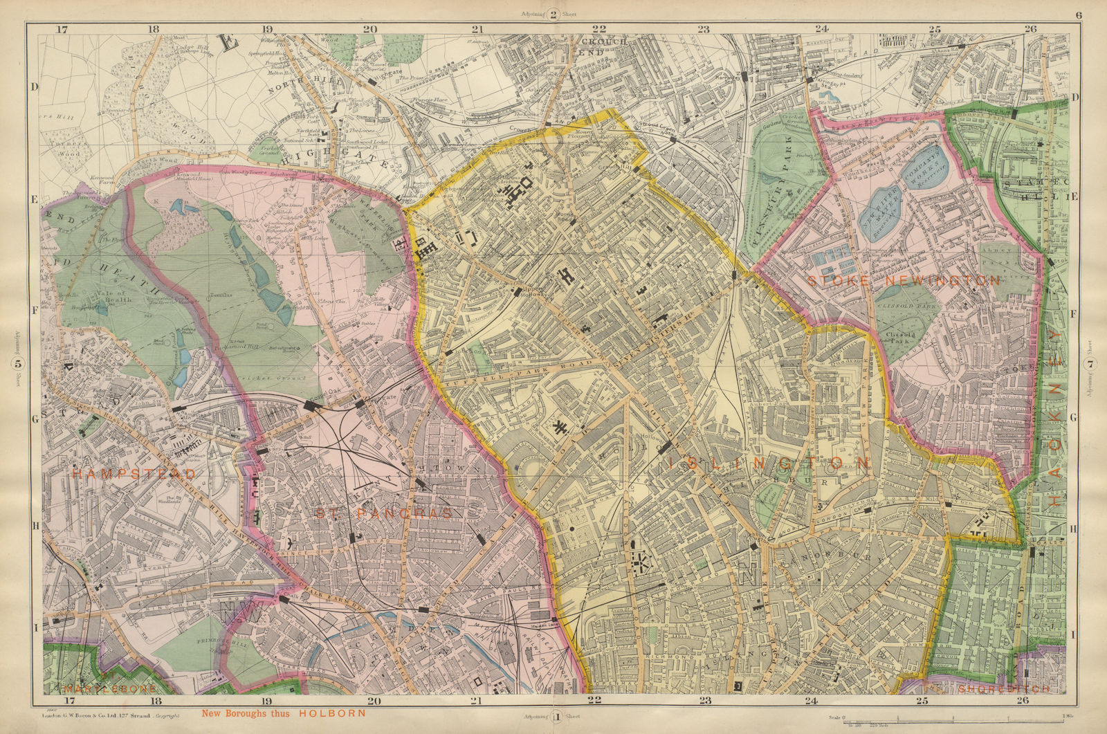 HAMPSTEAD ISLINGTON Camden Highgate Finsbury Park Primrose Hill BACON 1900 map
