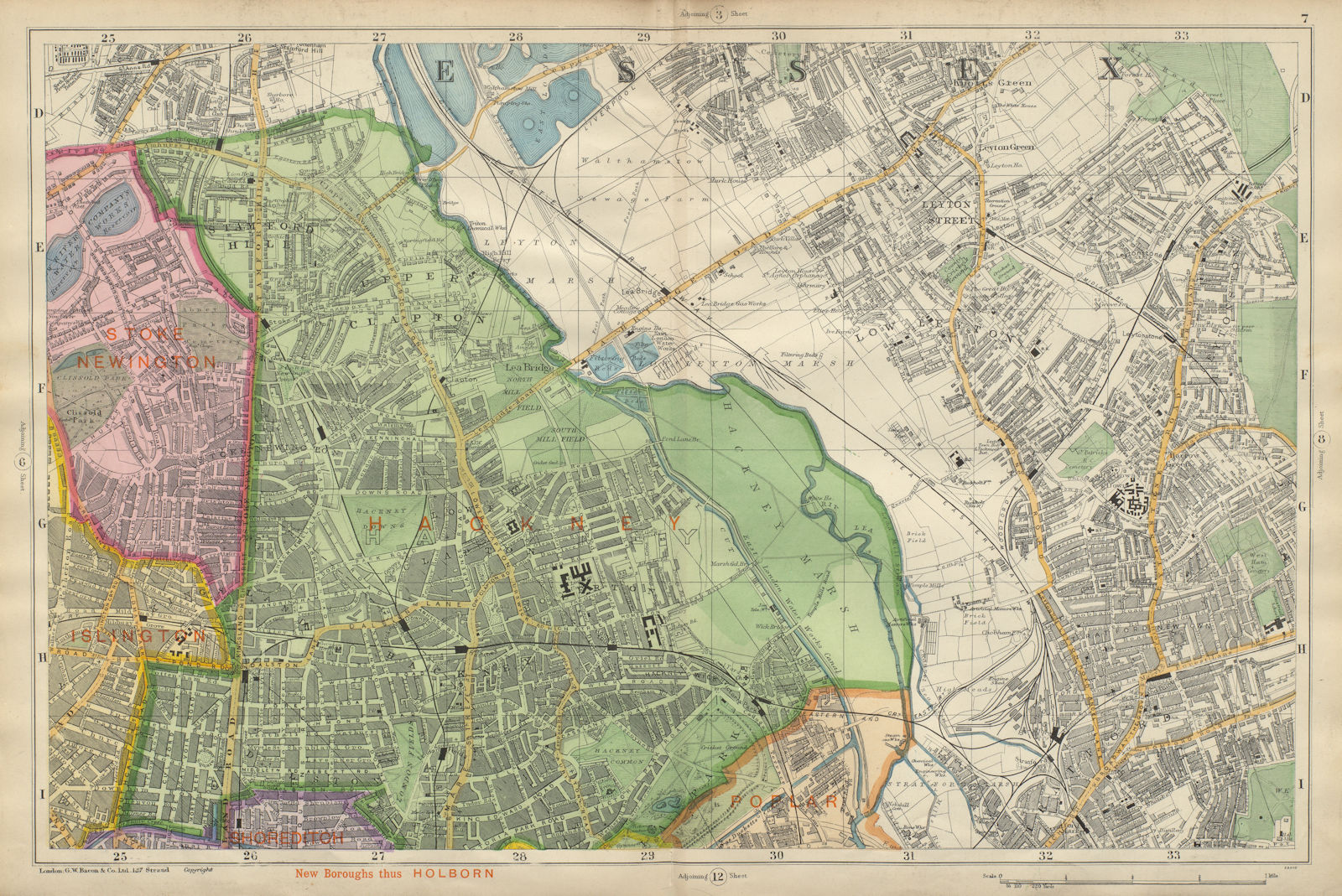 HACKNEY STRATFORD LEYTON/STONE STOKE NEWINGTON Clapton Dalston BACON 1900 map