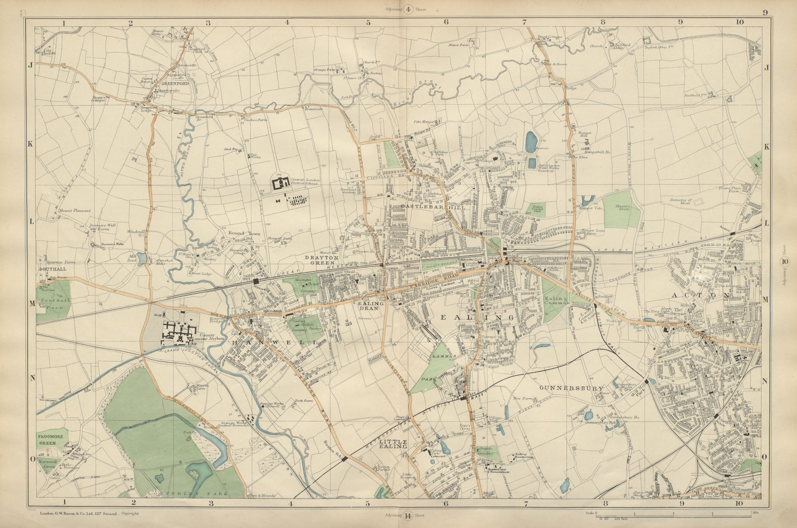 EALING/ACTON Greenford Hanwell Gunnersbury Perivale Hanger Lane BACON 1900 map