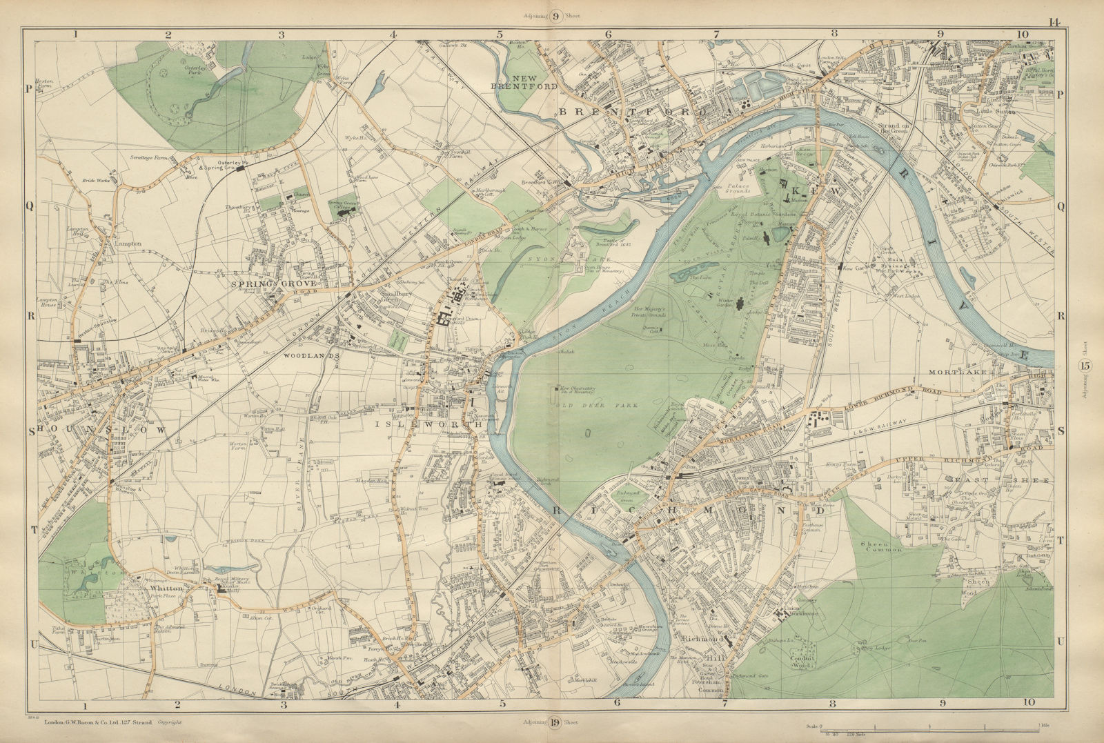 RICHMOND/HOUNSLOW Kew Isleworth Brentford Spring Grove Mortlake BACON 1900 map