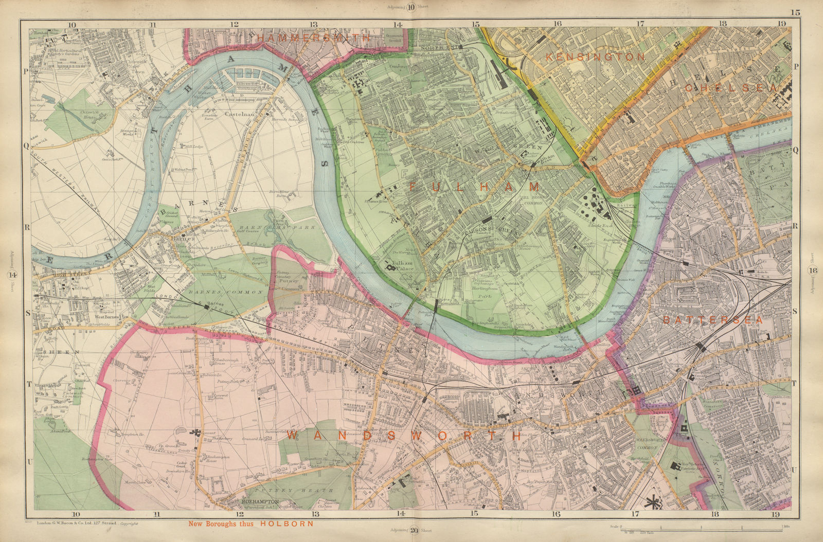 LONDON Chiswick Barnes Fulham Chelsea Putney Wandsworth Clapham BACON 1900 map