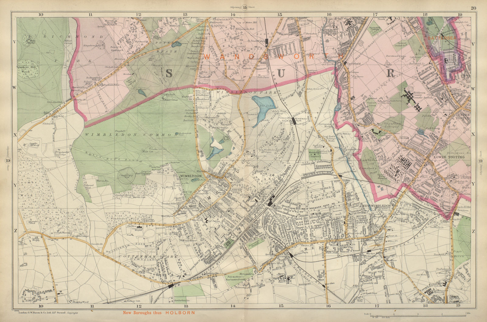 Associate Product WIMBLEDON Merton Tooting Putney Heath Southfields Cottenham Park BACON 1900 map