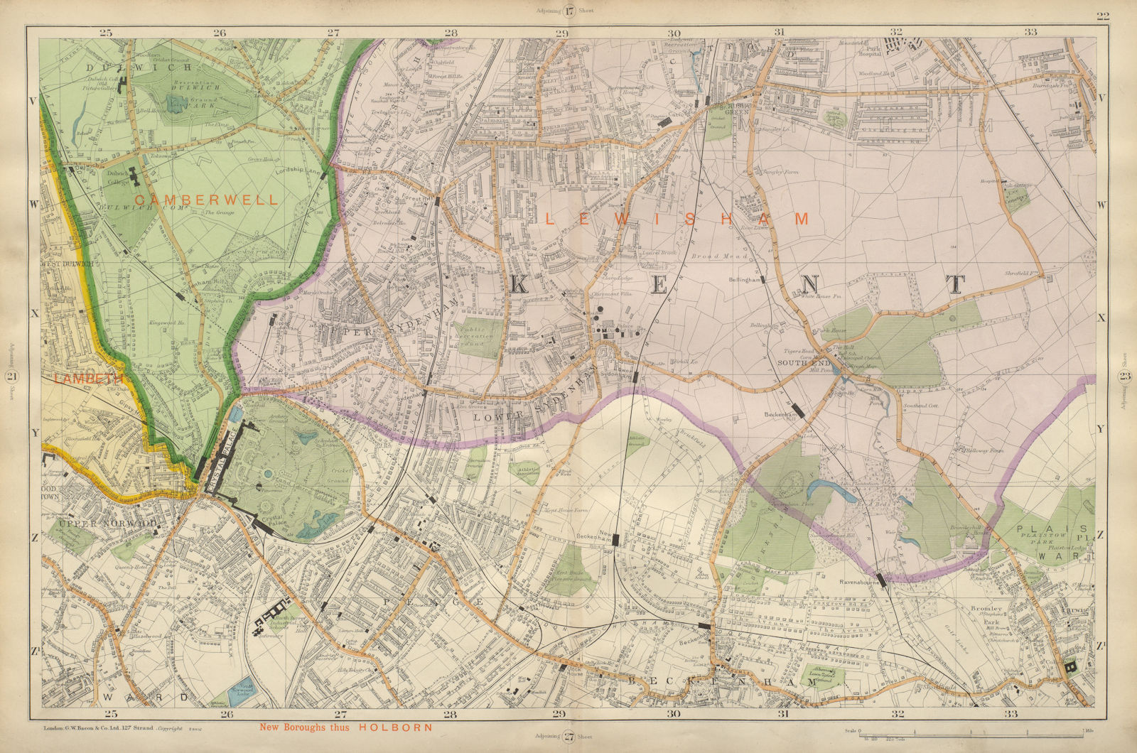 LONDON Sydenham Penge Beckenham Catford Norwood Dulwich Lewisham BACON 1900 map