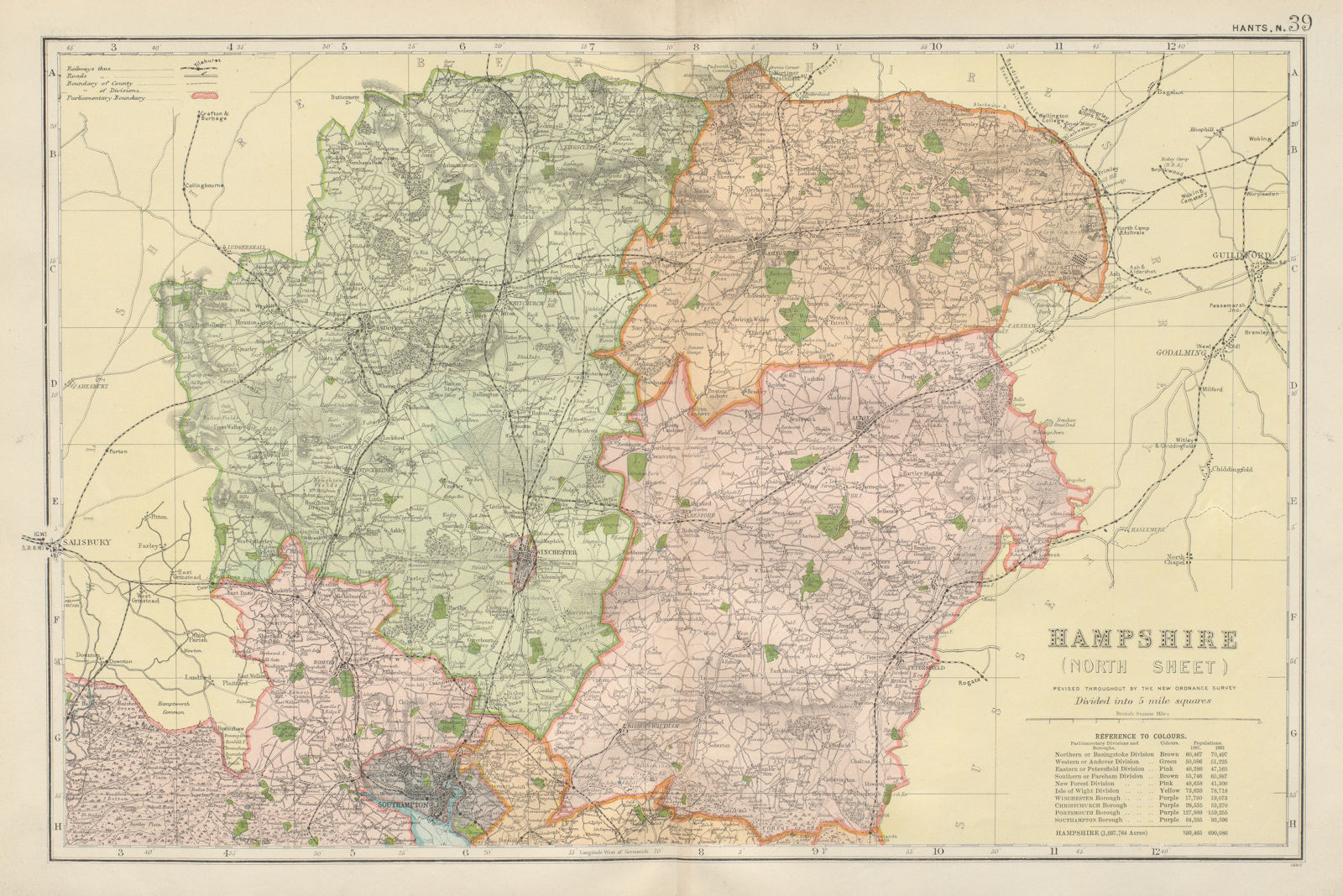 Associate Product HAMPSHIRE NORTH. Parliamentary constituencies divisions.Railways.BACON 1900 map