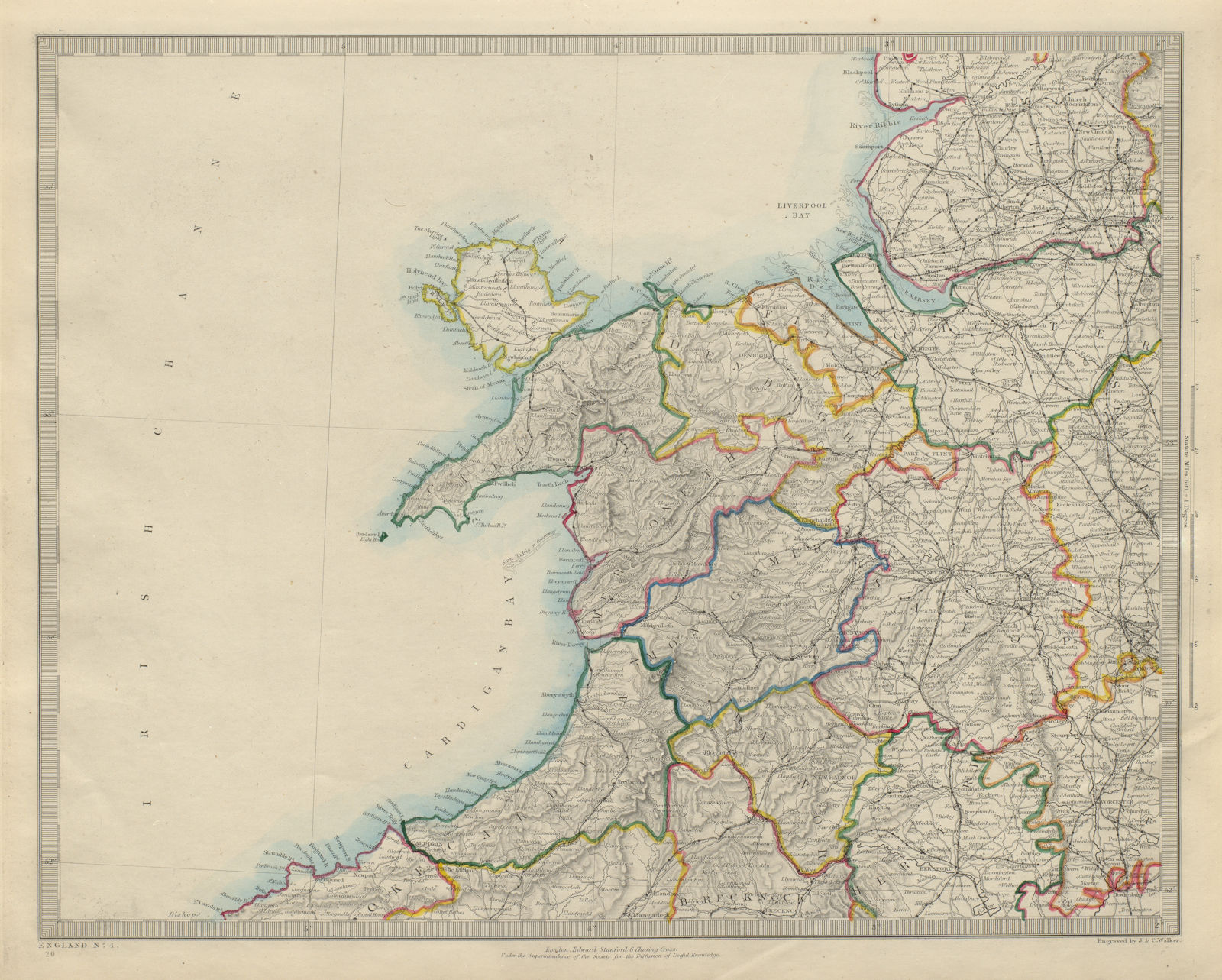 NORTH WALES & NW ENGLAND. Shropshire Merseyside Cheshire. SDUK 1874 old map