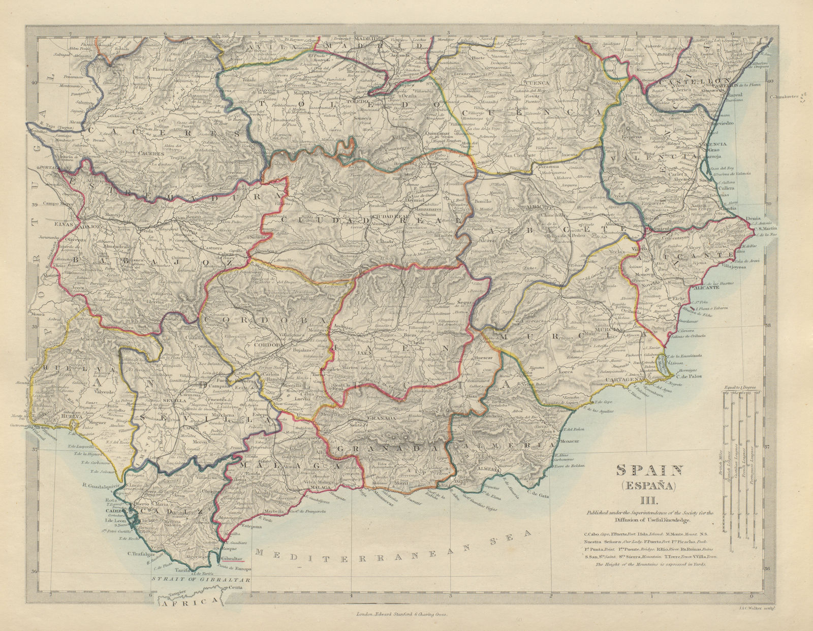 SPAIN SOUTH Sevilla Granada Cordoba Jaen Murcia Valencia Toledo SDUK 1874 map