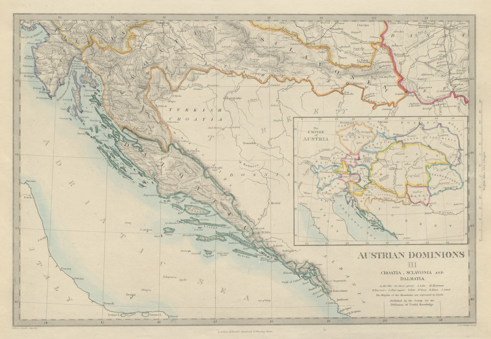CROATIA. Dalmatia Slavonia Illyria Istria. Index map Austrian empire SDUK 1874