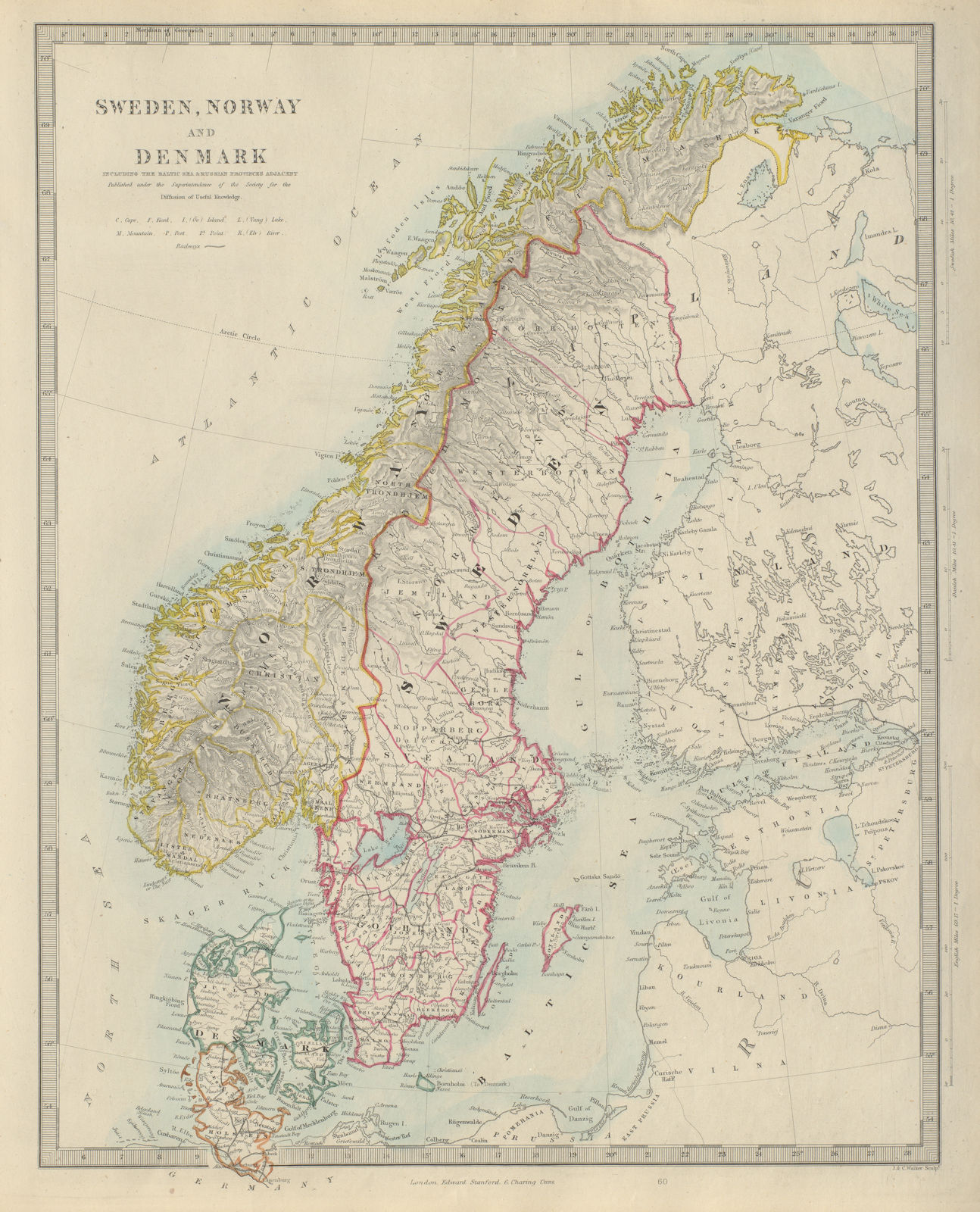 Associate Product SCANDINAVIA Sweden Norway Denmark. Baltic Sea Schleswig Holstein SDUK 1874 map