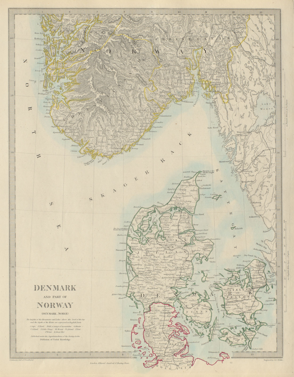 Associate Product SCANDINAVIA. Denmark, Schleswig & Southern Norway (Norge). SDUK 1874 old map