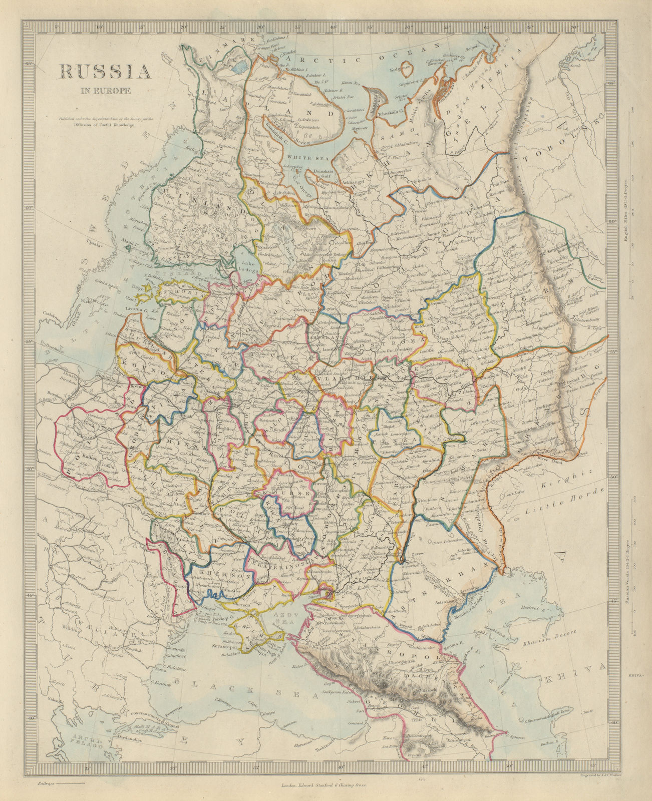 EUROPEAN RUSSIA. Ukraine Belarus Baltics Finland Poland Caucasus. SDUK 1874 map