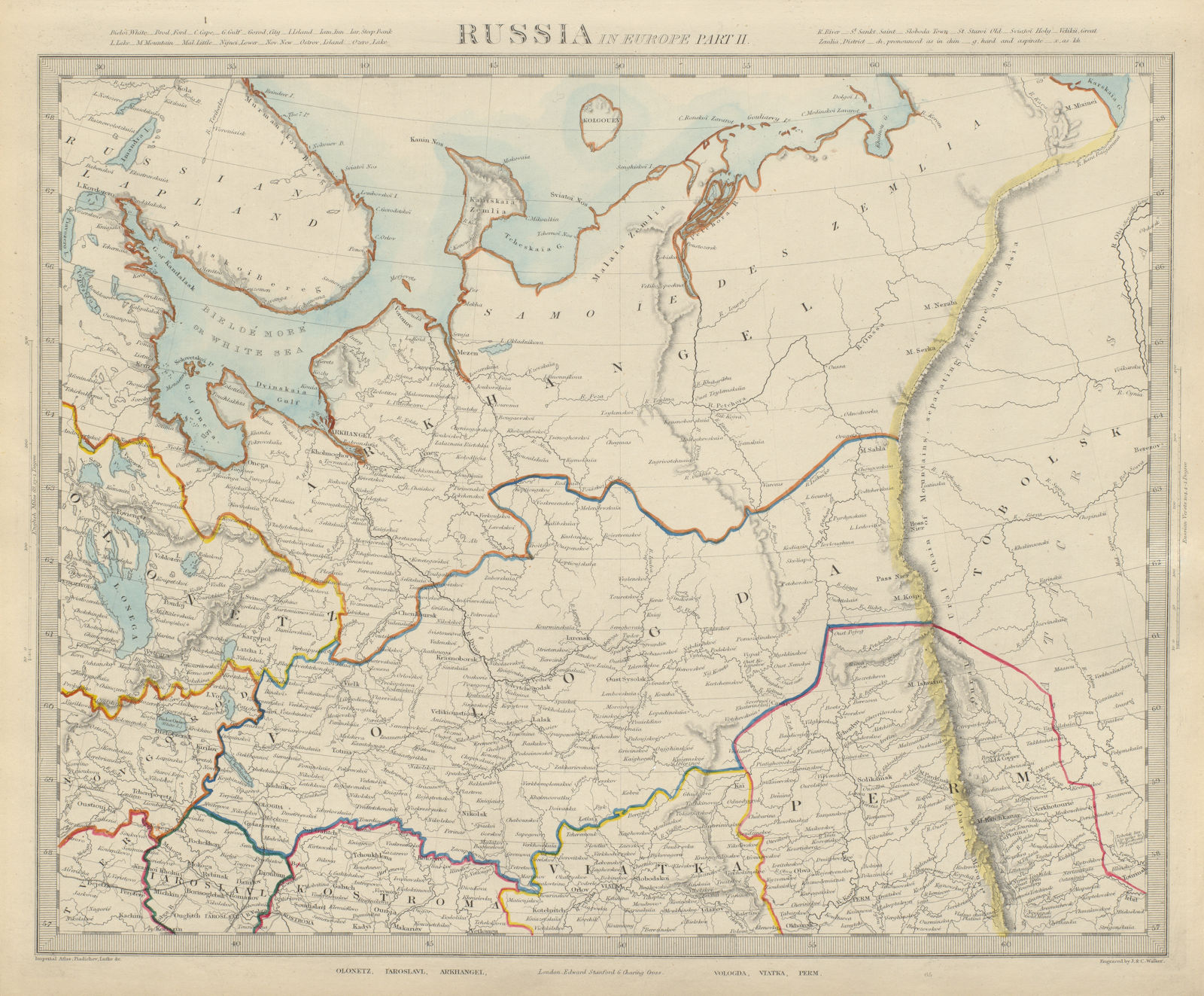 RUSSIA Arkhangelsk Vologda VIatka Perm Olontez Iaroslavl Urals.SDUK 1874 map