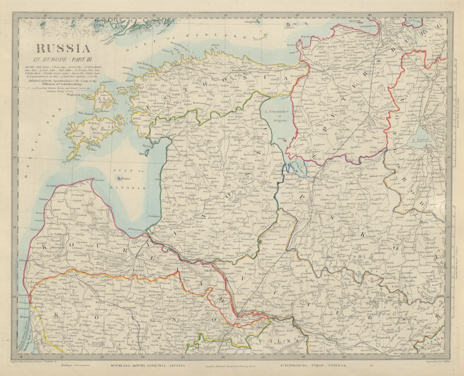 BALTICS Lithuania Latvia Kourland Kovno Kaunas Estonia Livonia. SDUK 1874 map