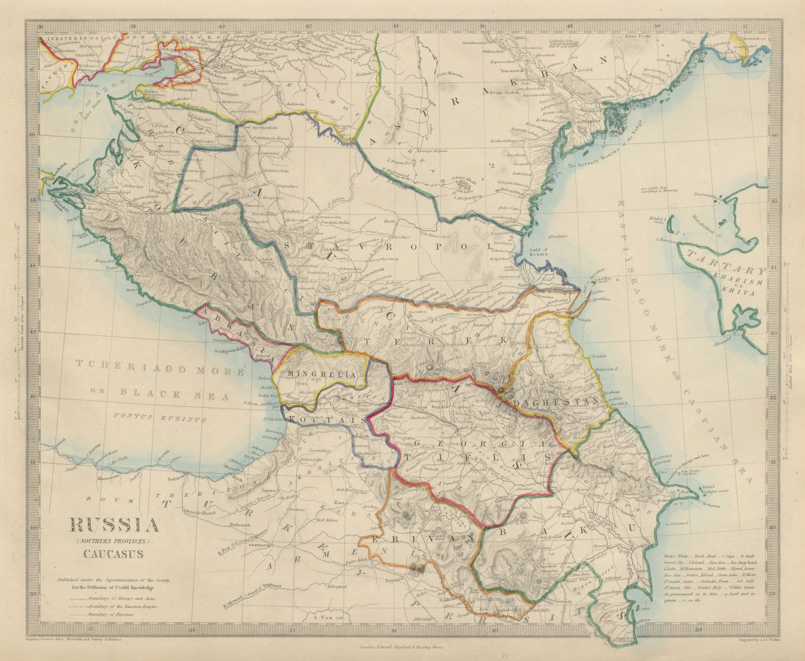 CAUCASUS. Russia Circassia Astrakhan Georgia Azerbaijan Armenia. SDUK 1874 map