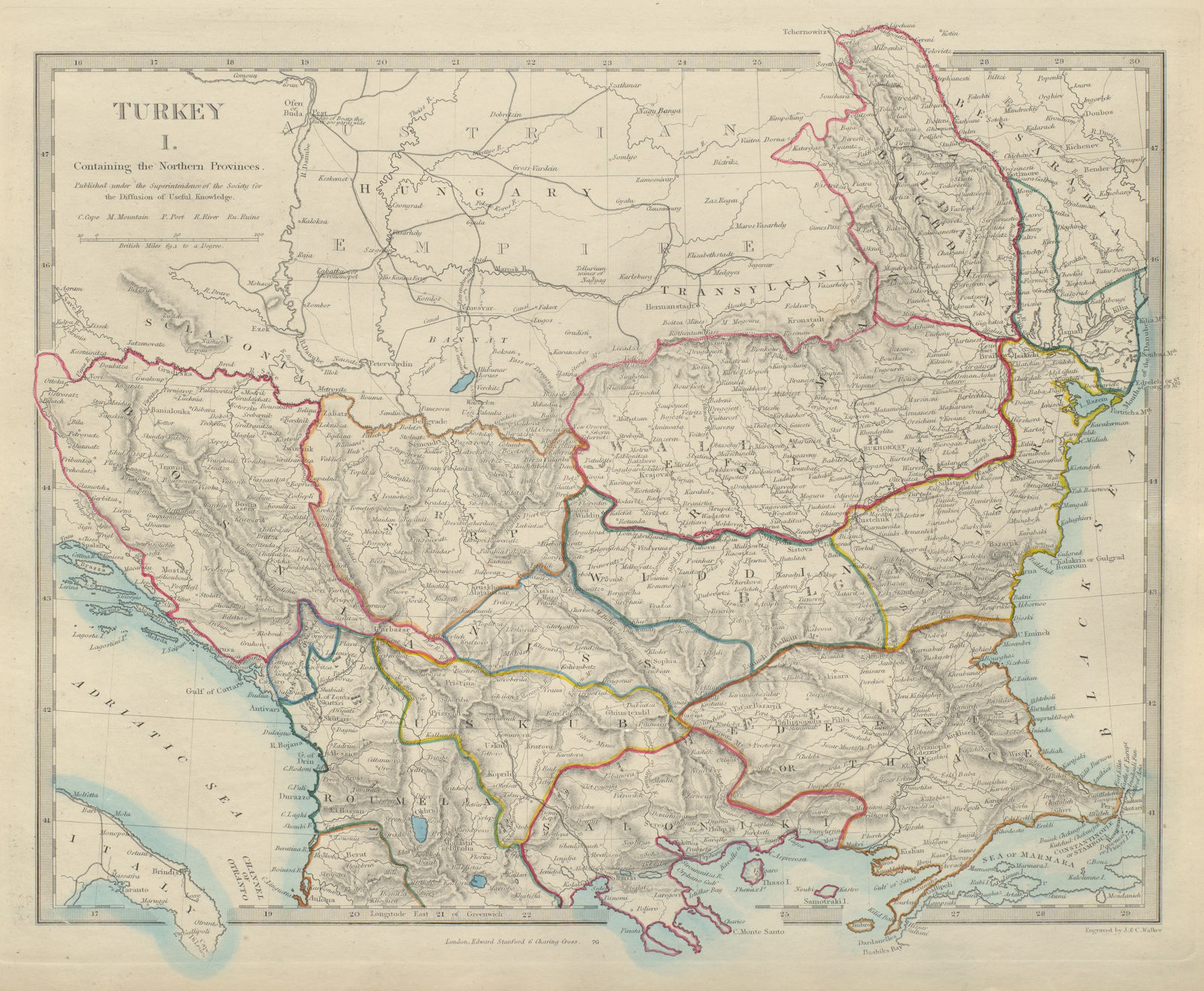 BALKANS. Northern Turkish provinces. Wallachia Bulgaria Roumelia. SDUK 1874 map