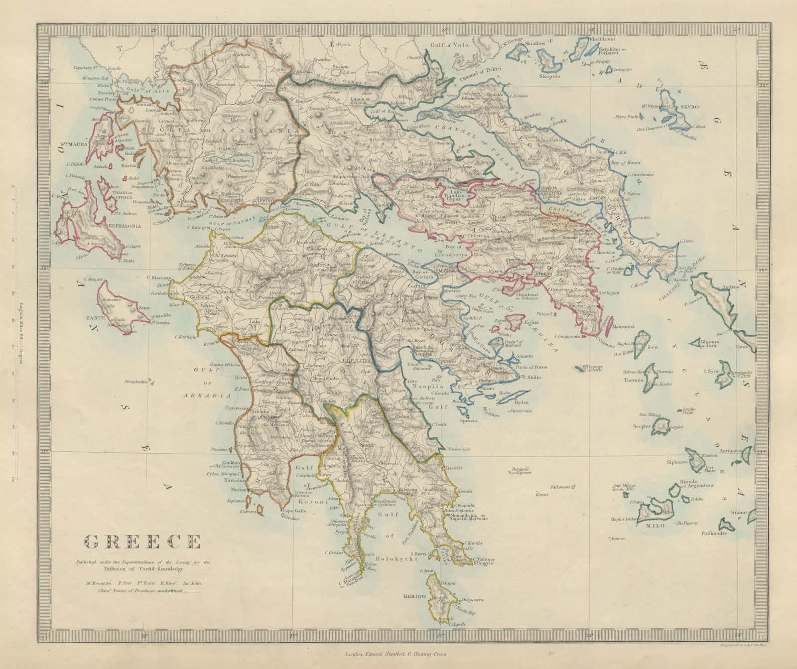 GREECE. Ionian Islands Peloponnese Cyclades Euboea Aegean. SDUK 1874 old map