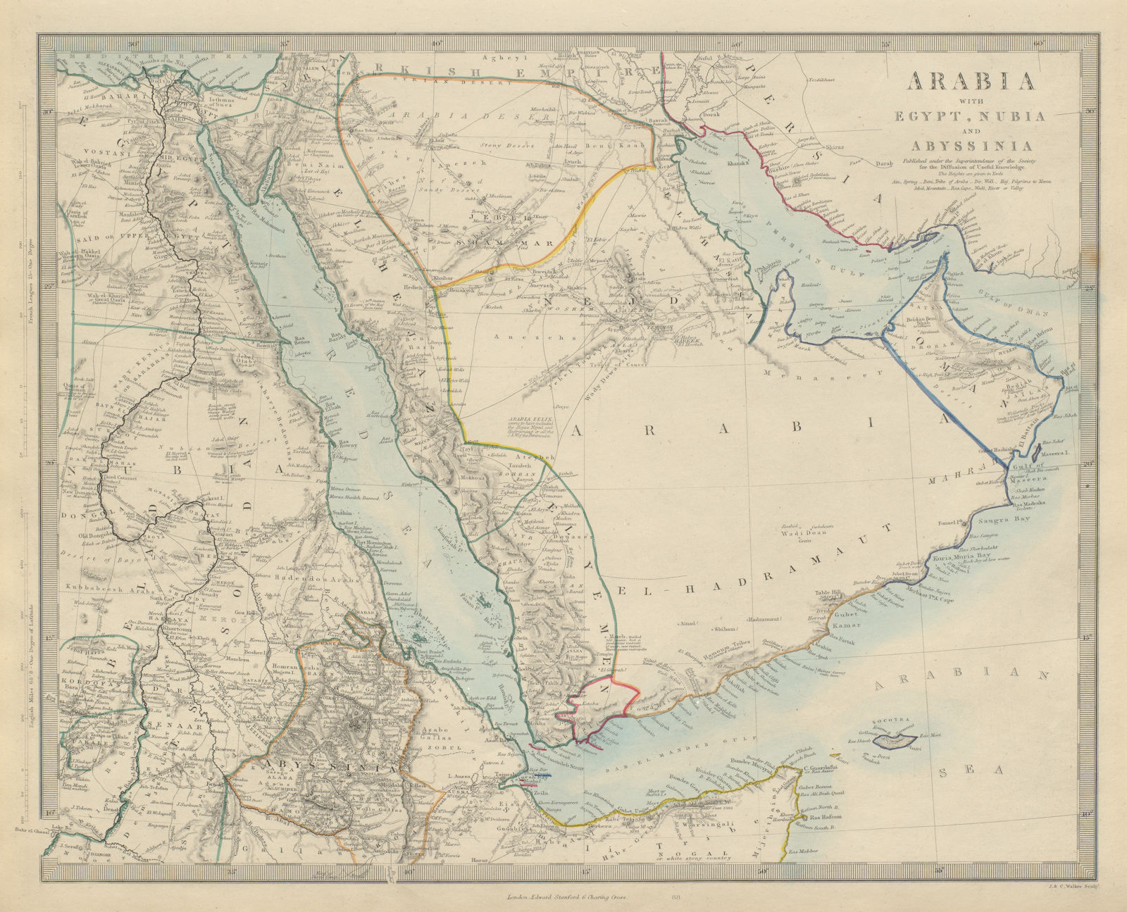 ARABIA shows Deba (Dubai) Abothubi (Abu Dhabi) Qatar Grane/Kuwait SDUK 1874 map