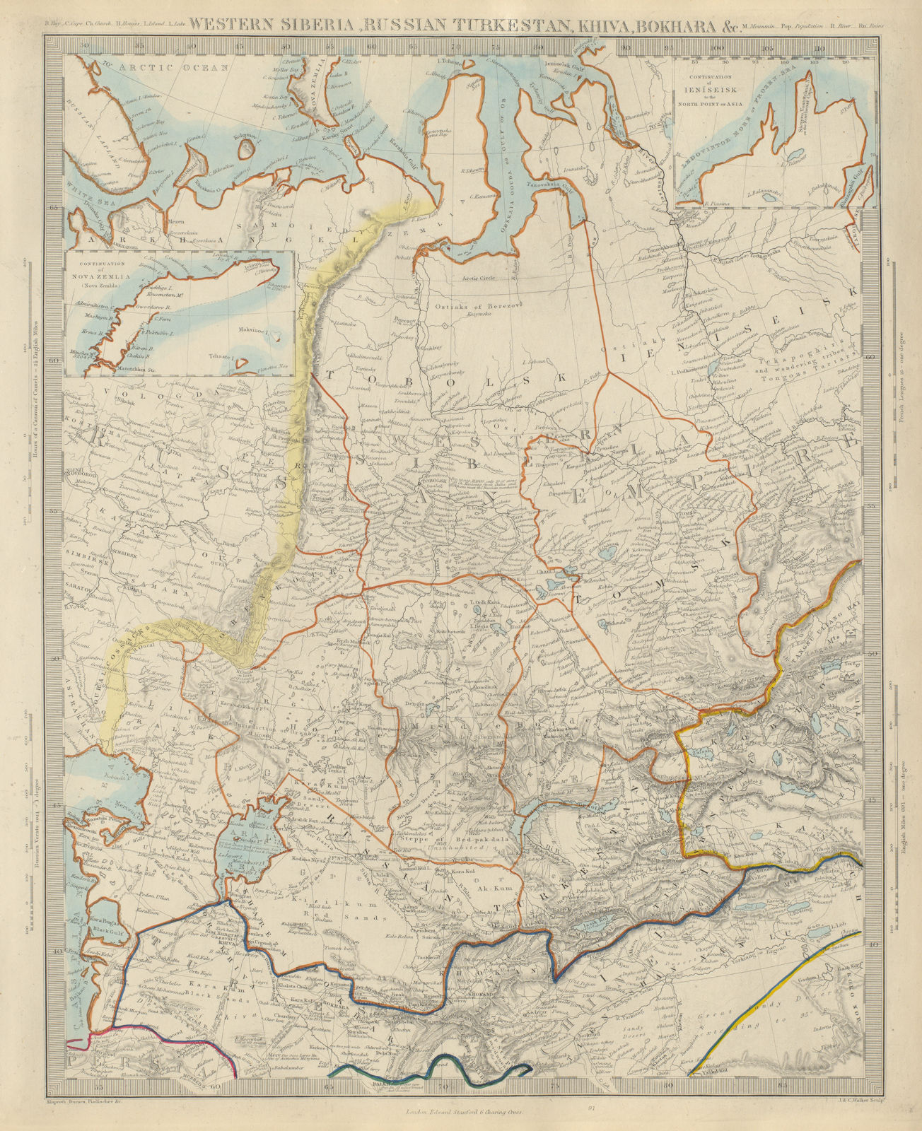CENTRAL ASIA. Western Siberia Russian Turkestan Khiva Bukhara. SDUK 1874 map
