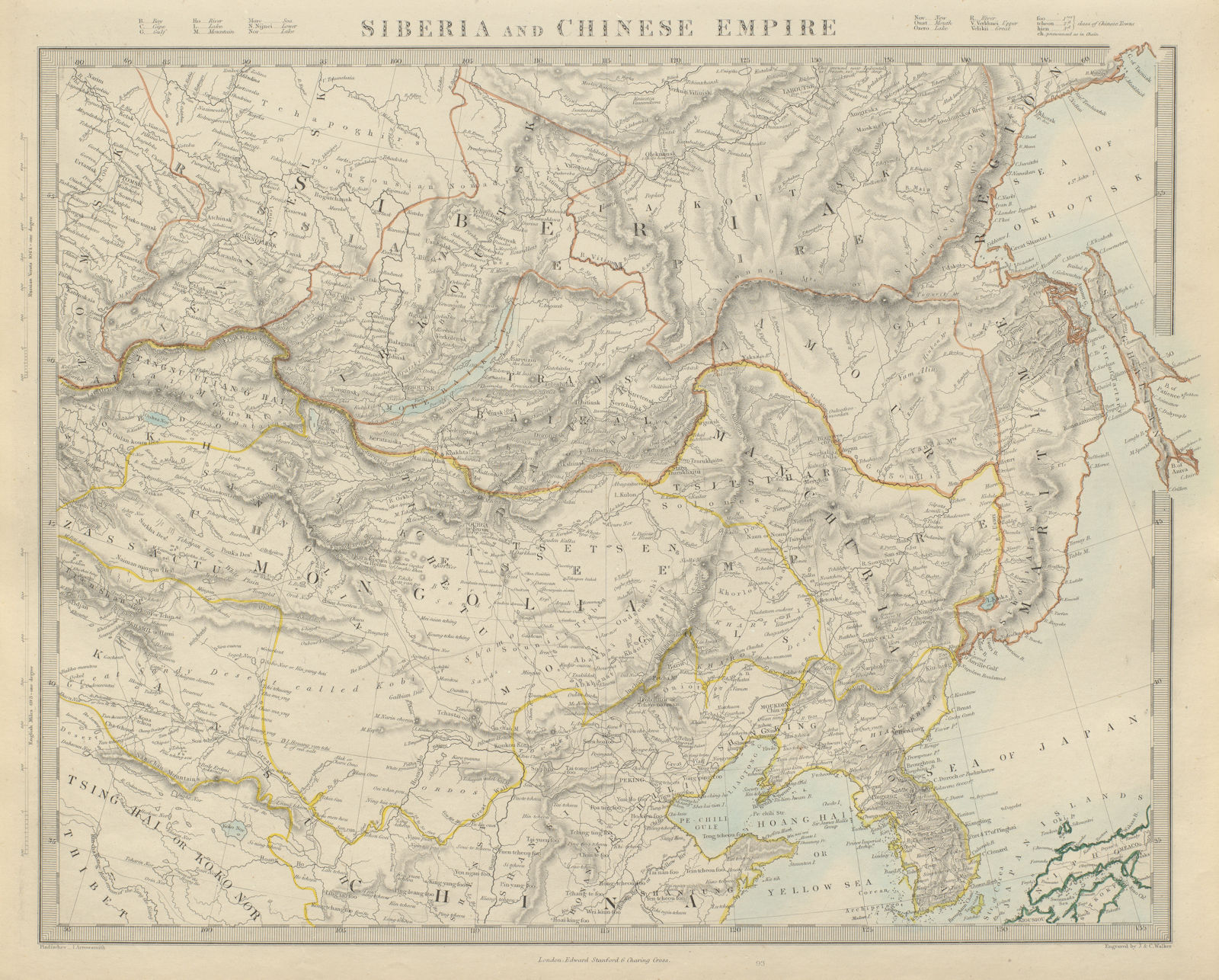 SIBERIA & CHINESE EMPIRE. Manchuria Mongolia Korea N China. SDUK 1874 old map