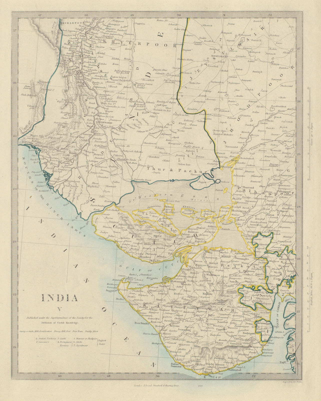 NW BRITISH INDIA. Sindh Gujarat. Marwar Cutch Jaisalmer Pakistan. SDUK 1874 map