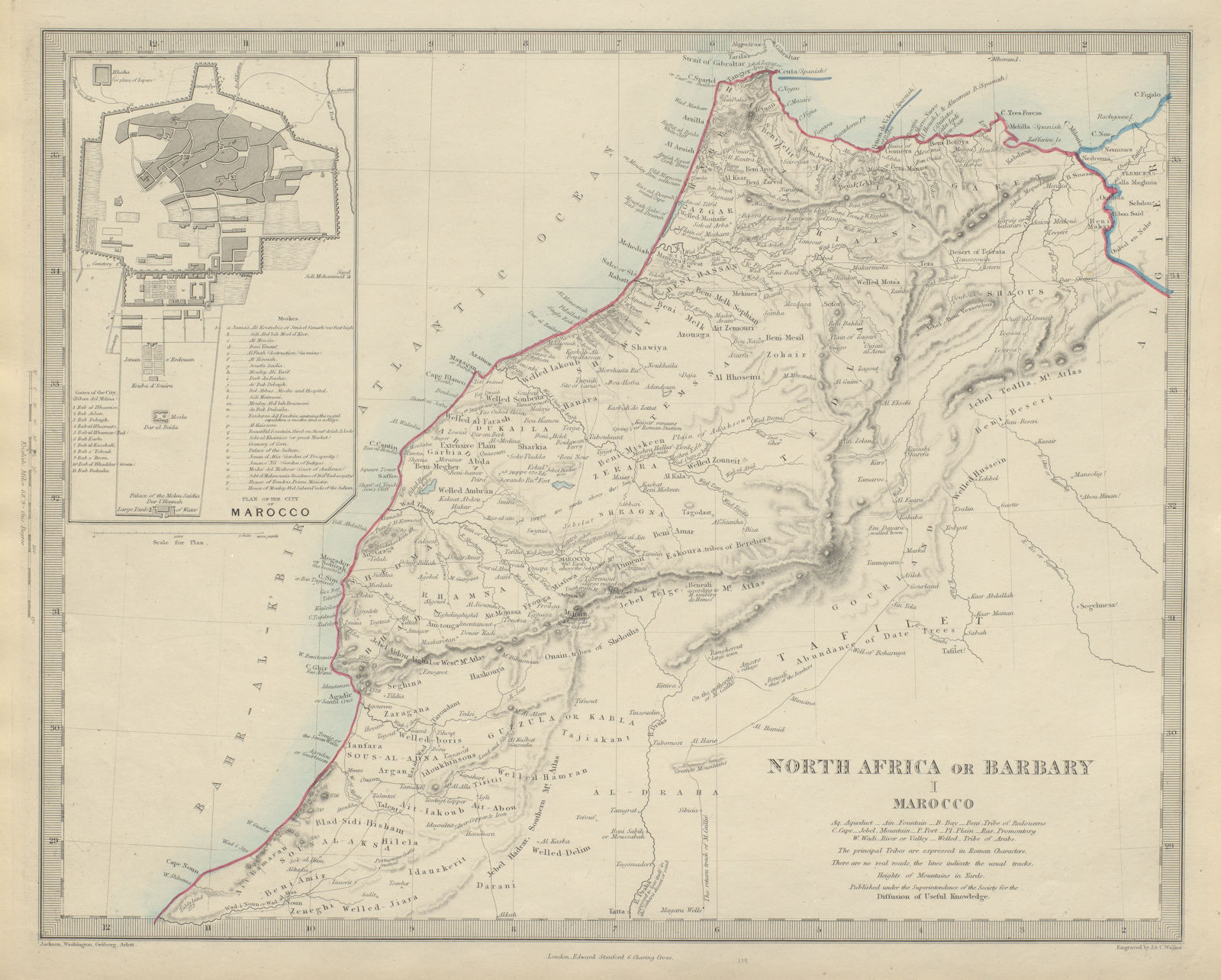 Associate Product MOROCCO. North Africa or Barbary. Marocco; inset Marrakech plan. SDUK 1874 map