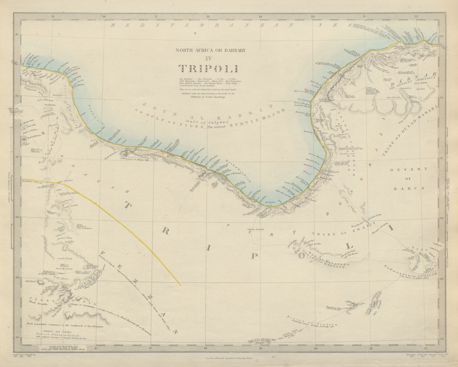 LIBYA. GULF OF SIDRA SIRTE. North Africa or Barbary. Tripoli. SDUK 1874 map