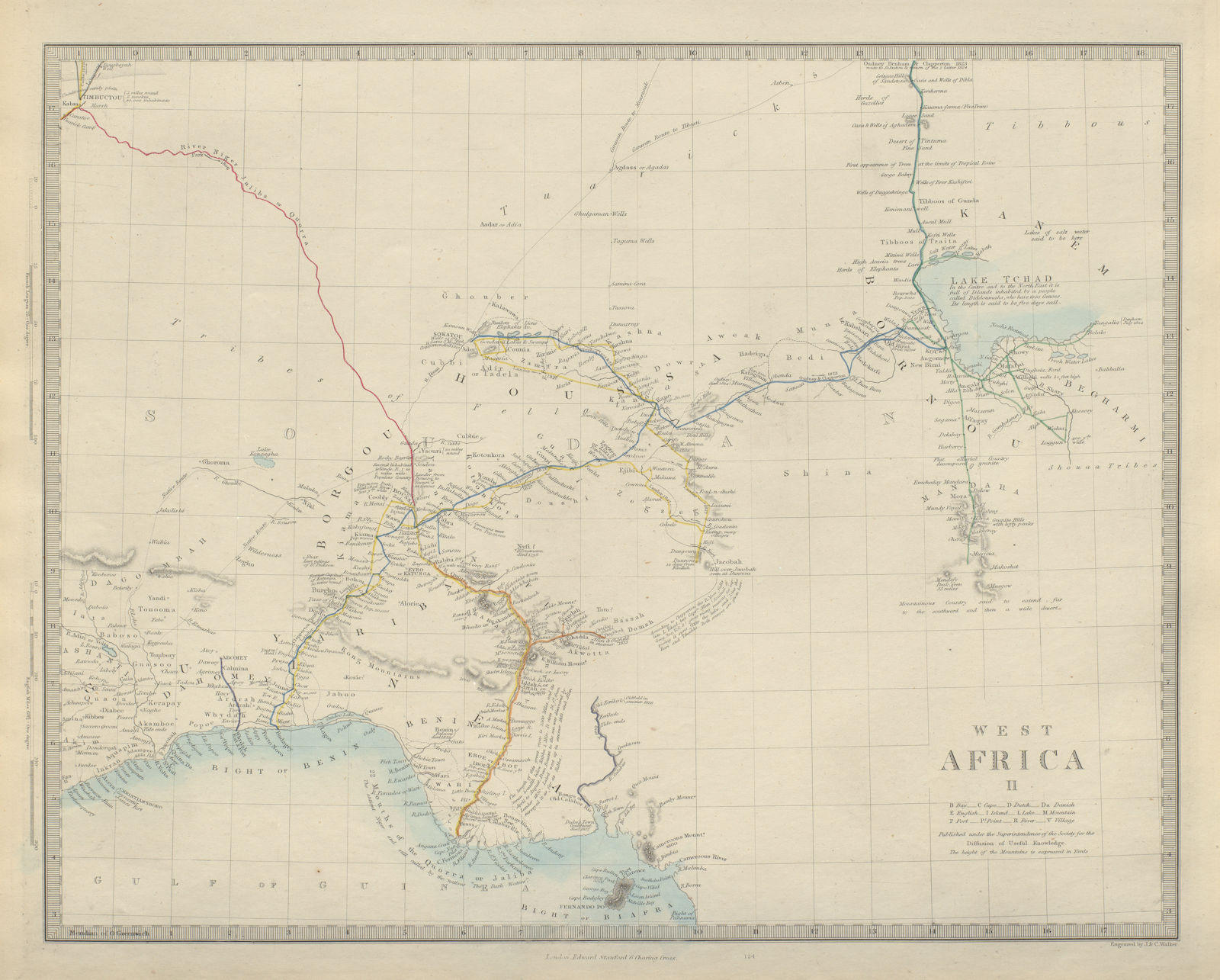 Associate Product NIGERIA explorers' routes. Lander Clapperton Oudney Denham Allen. SDUK 1874 map