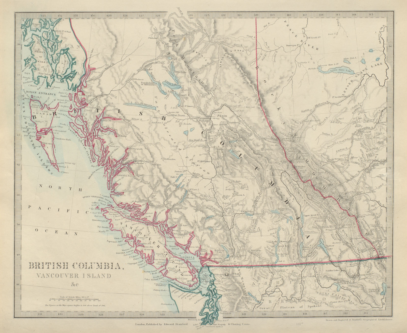 BRITISH COLUMBIA & VANCOUVER ISLAND. Canada British North America SDUK 1874 map