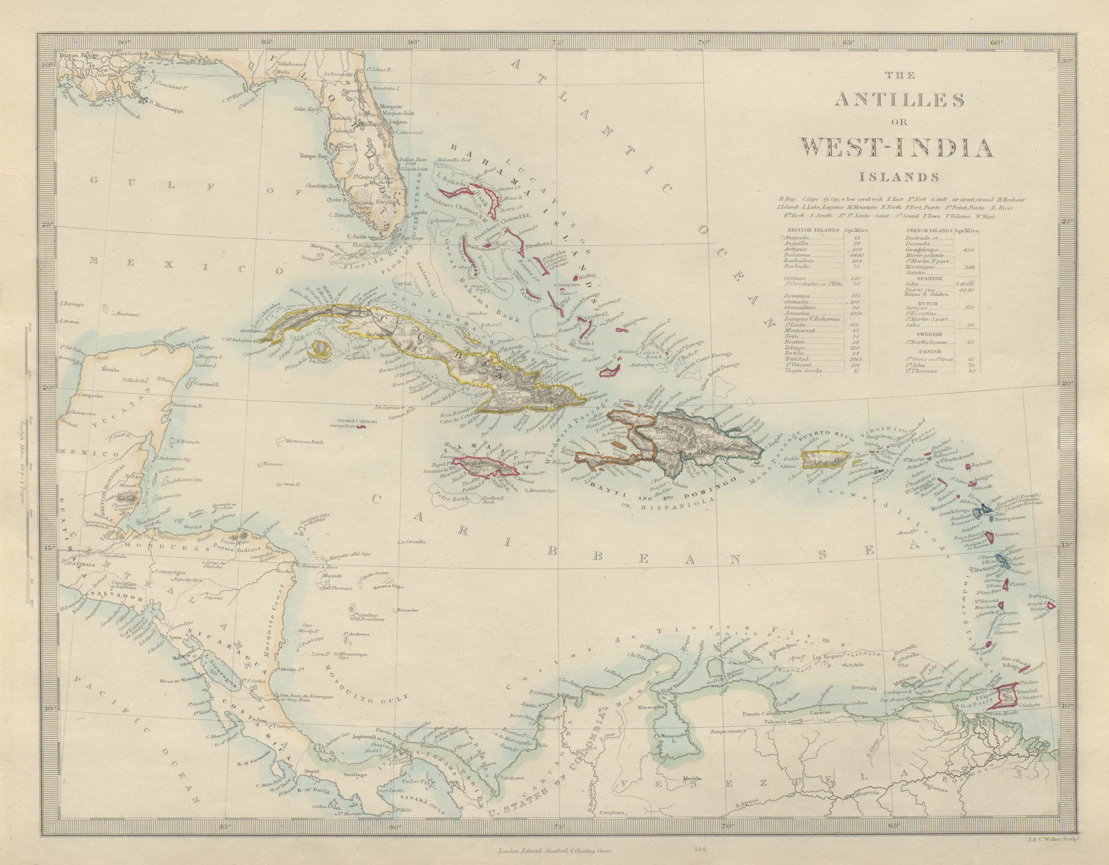 WEST INDIES Antilles Caribbean Cuba Bahamas Windward Leeward. SDUK 1874 map