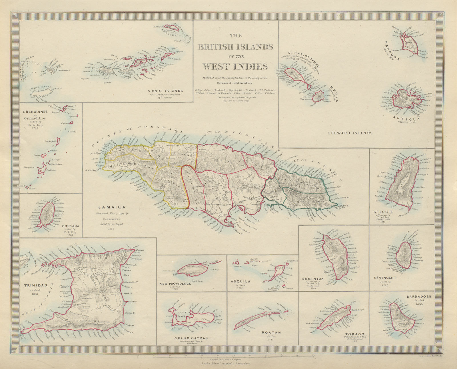 British West Indies Jamaica Antilles Virgin Cayman Islands Sduk 1874 Old Map Ebay