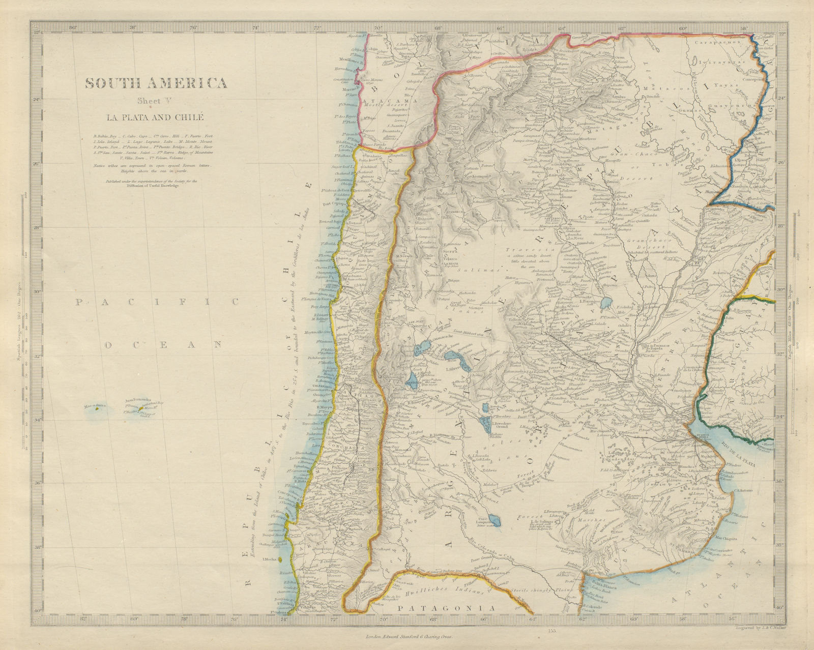 SOUTH AMERICA. La Plata & Chilé. Chile Argentina Uruguay Bolivia. SDUK 1874 map