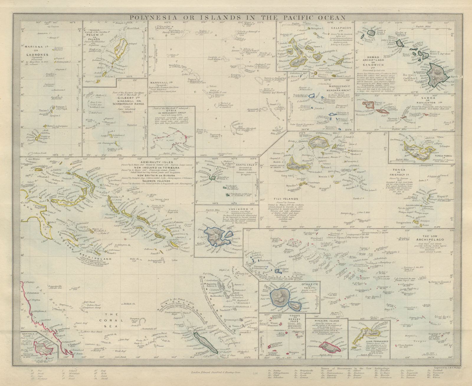 PACIFIC ISLANDS. Polynesia Hawaii Samoa Fiji Tonga Tahiti Cook. SDUK 1874 map
