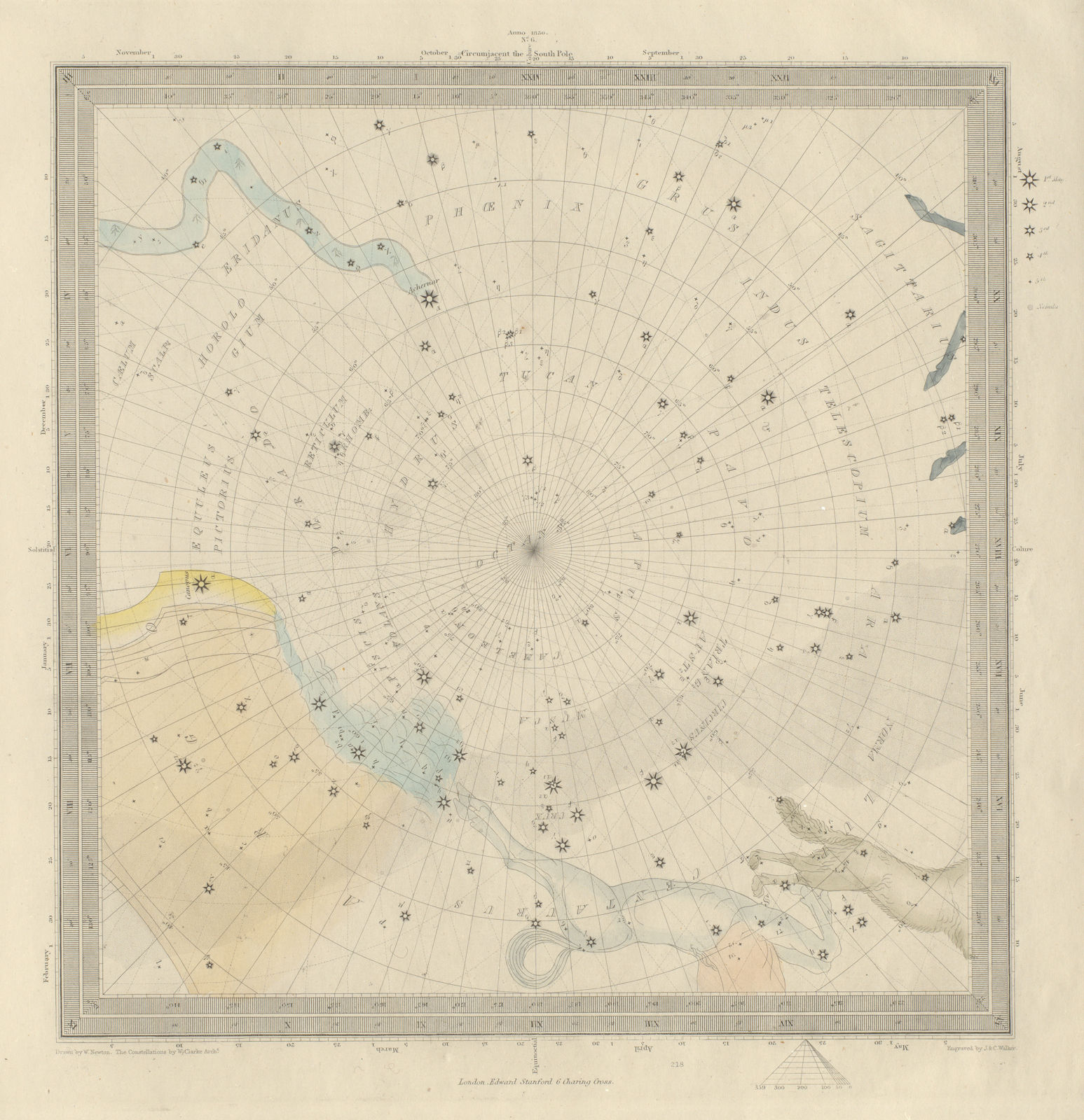 Associate Product ASTRONOMY CELESTIAL Star map chart 6 South Pole. SDUK 1874 old antique