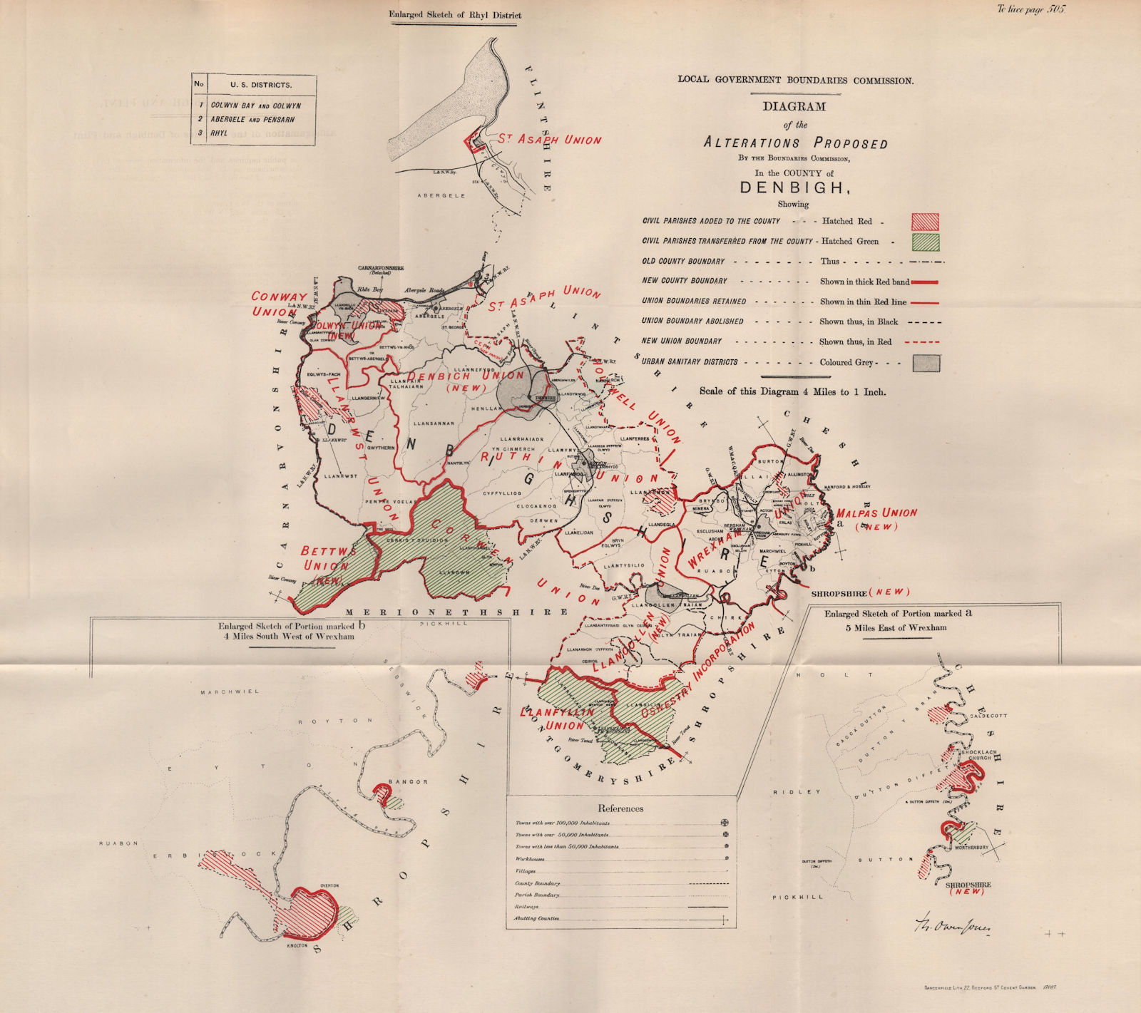 Associate Product Alterations Proposed in Denbighshire. JONES. BOUNDARY COMMISSION 1888 old map