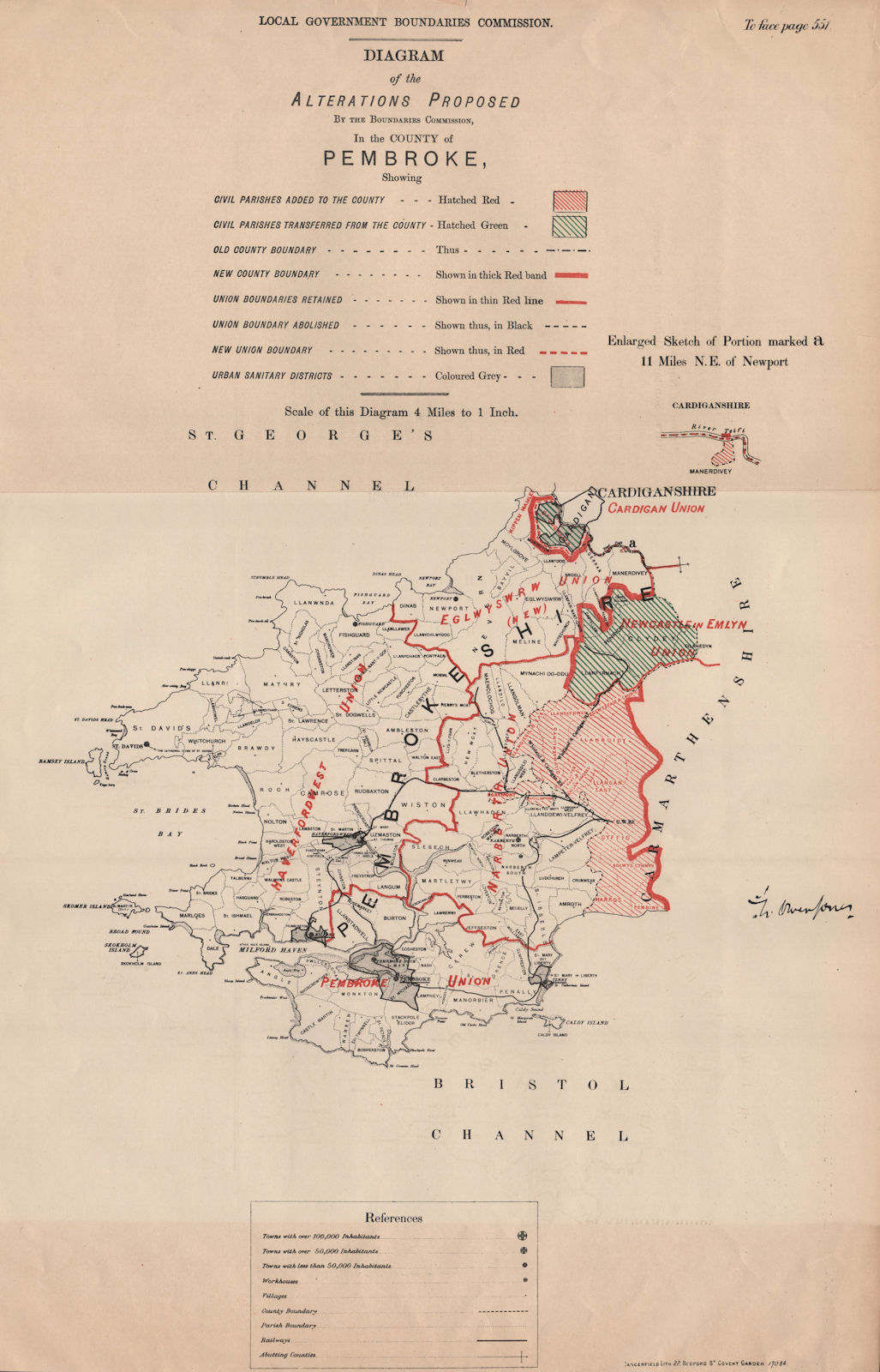 Associate Product Alterations Proposed in Pembrokeshire. JONES. BOUNDARY COMMISSION 1888 old map