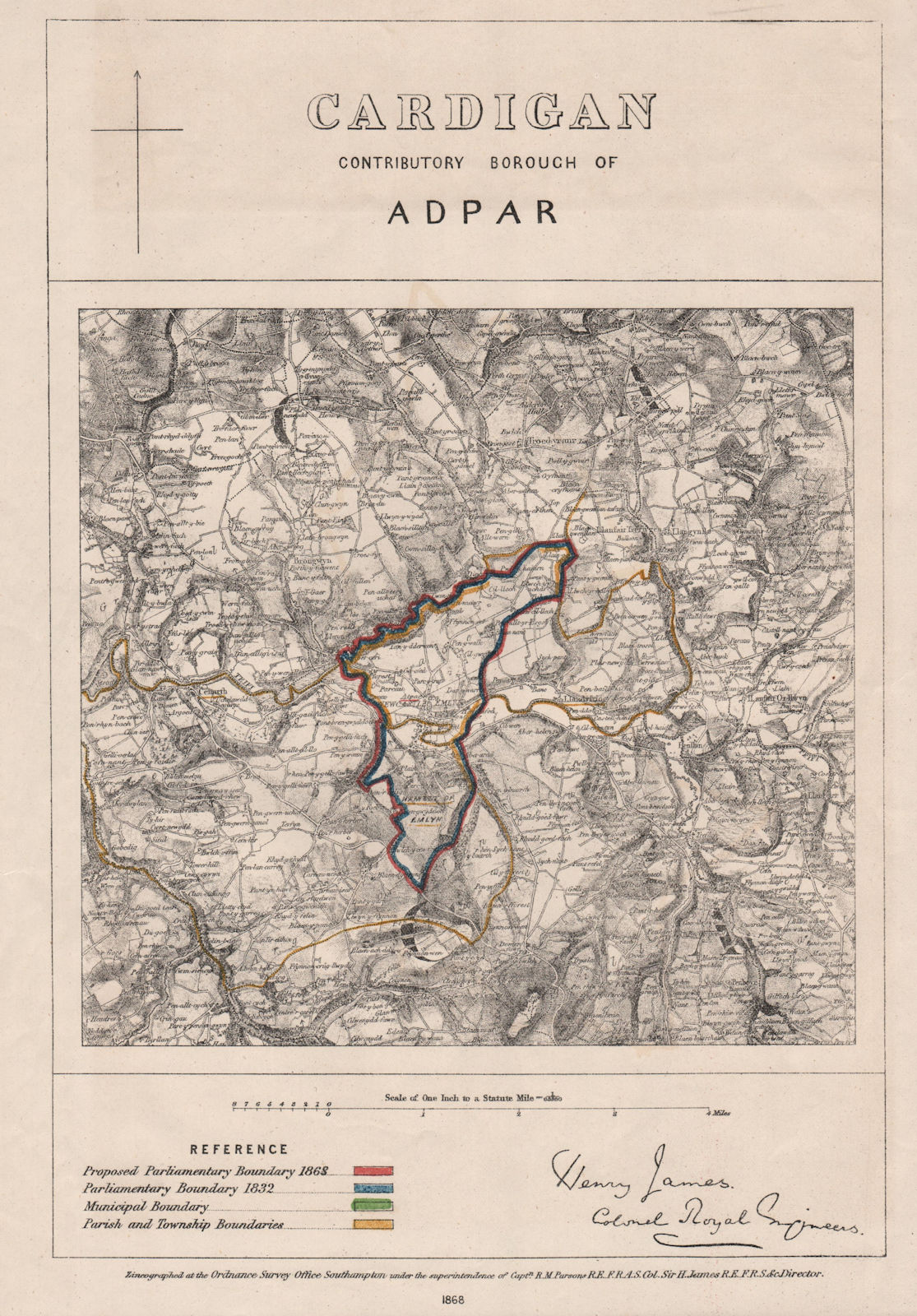 Associate Product Cardigan Contributory Borough of Adpar. JAMES. BOUNDARY COMMISSION 1868 map