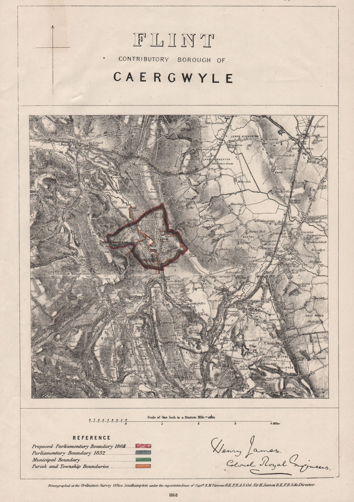 Flint Contributory Borough of Caergwrle. JAMES. BOUNDARY COMMISSION 1868 map
