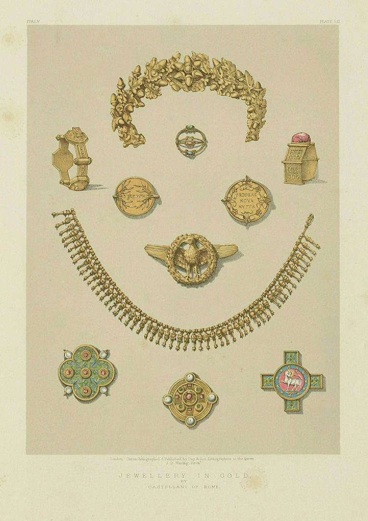 INTERNATIONAL EXHIBITION. Jewellery in gold - Castellani of Rome 1862 print