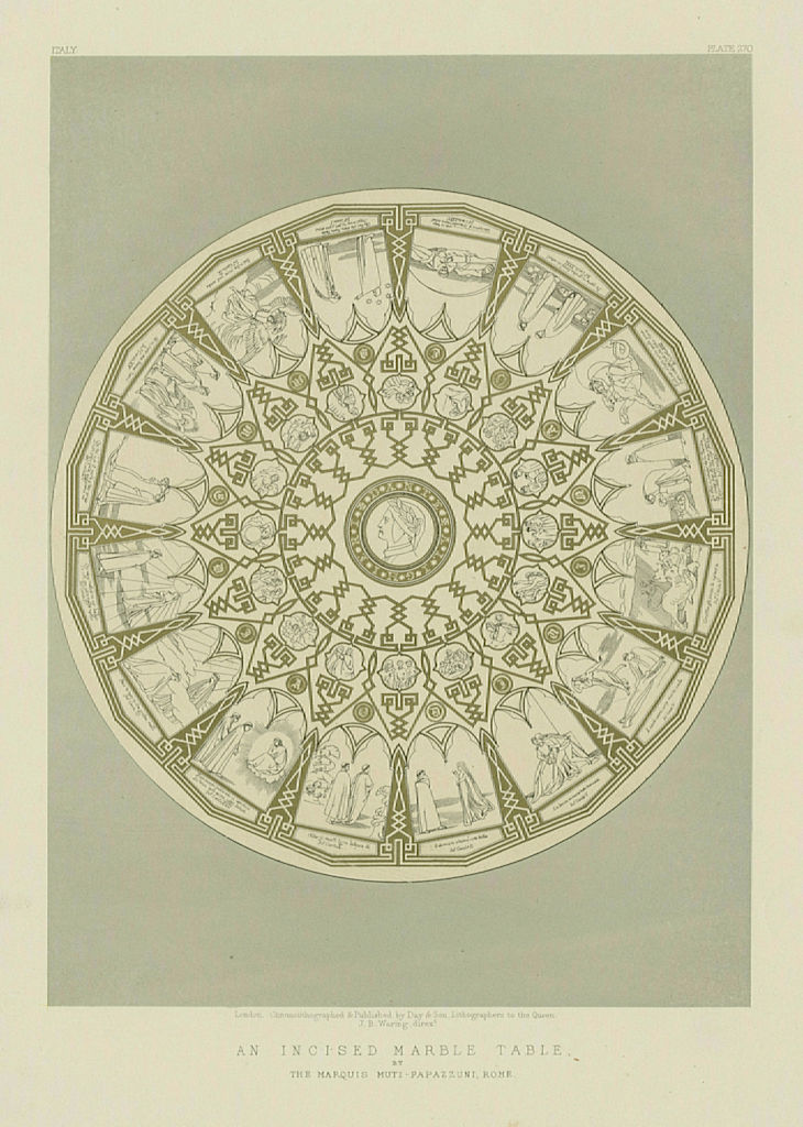 INTERNATIONAL EXHIBITION. Incised marble table. Muti-Papzzuni, Rome 1862 print
