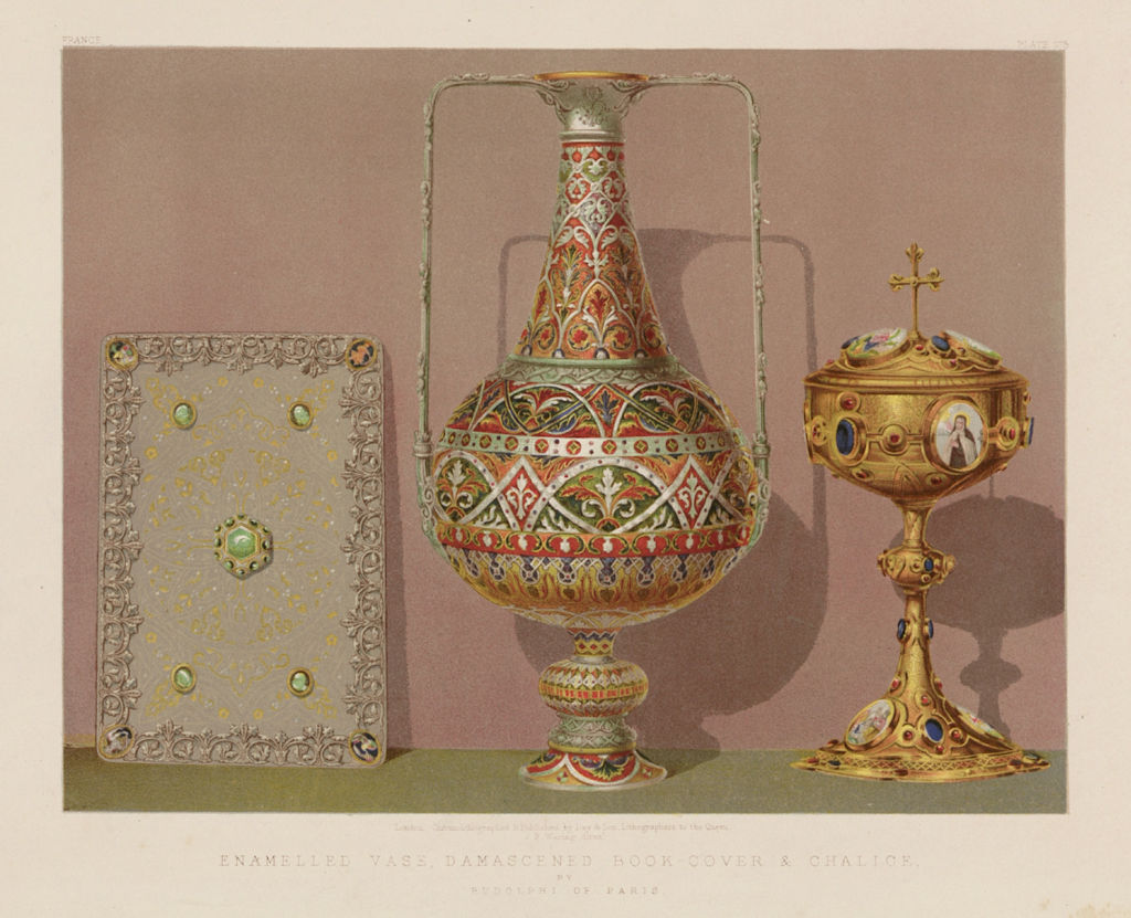 INTERNATIONAL EXHIBITION. Vase Damacened book cover. Rudolphi Paris 1862 print