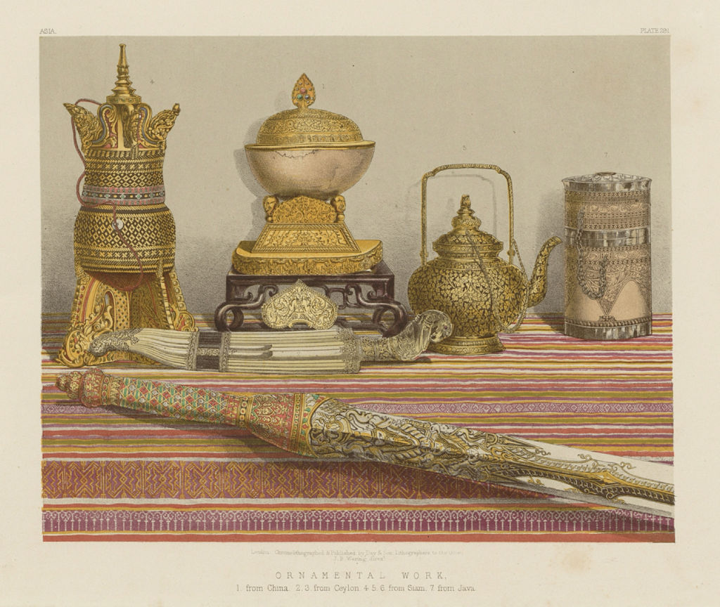 INTERNATIONAL EXHIBITION. Ornamental work China Ceylon Siam Java 1862 print