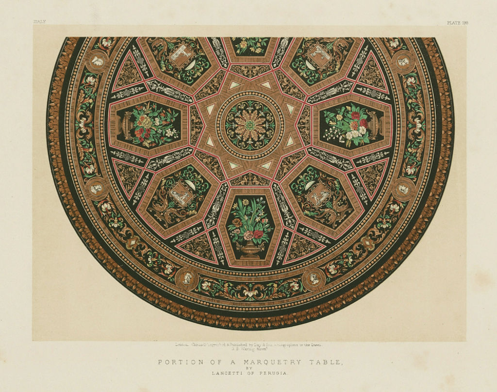 Associate Product INTERNATIONAL EXHIBITION. Marquetry table portion. Lancetti, Perugia 1862