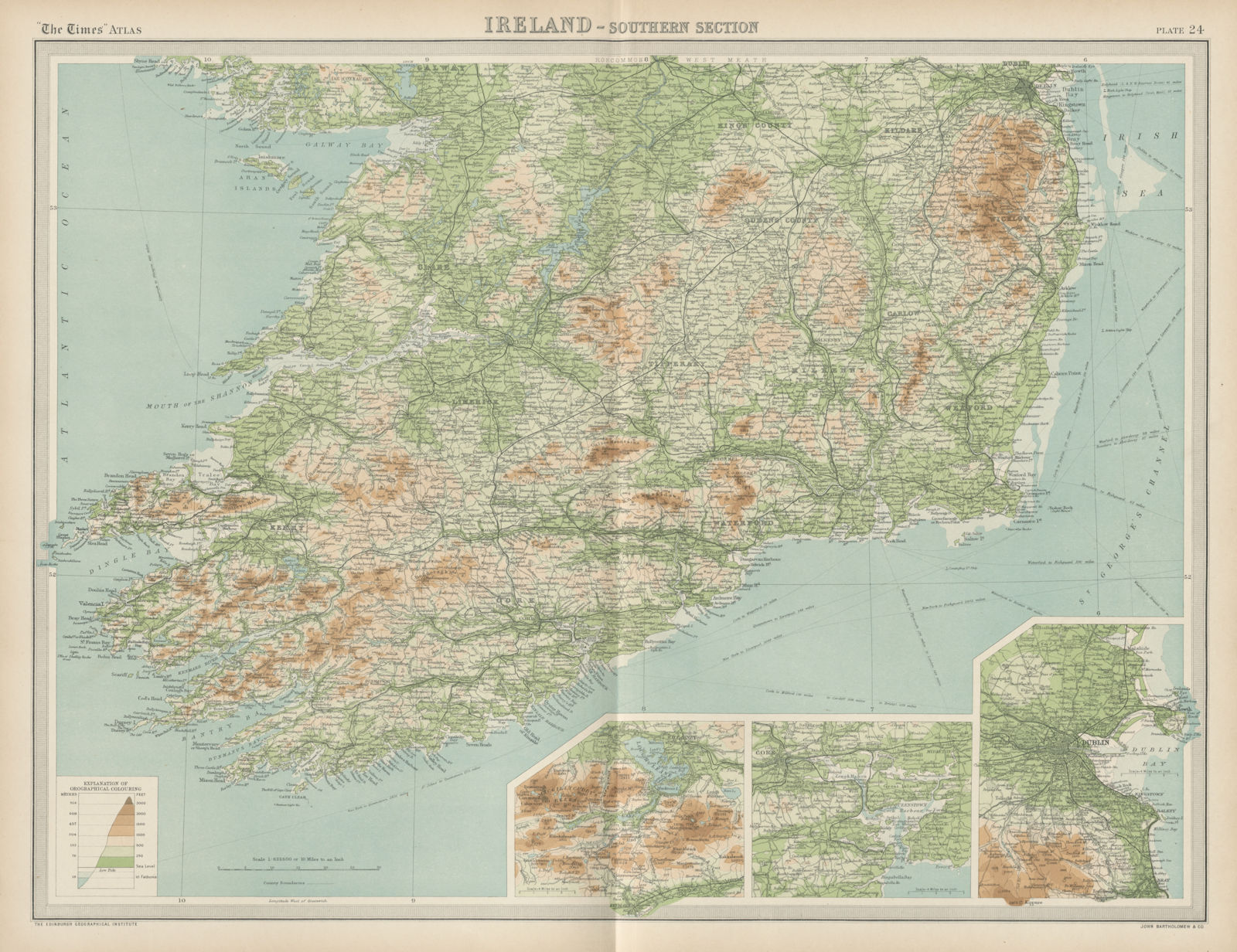 IRELAND North; inset of Belfast Vintage Map 1922 by Bartholomew 