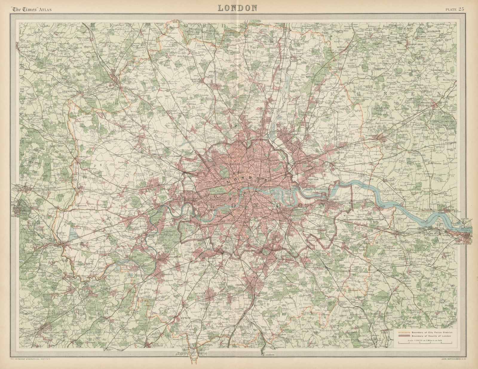 Greater London & Home counties. Railways. THE TIMES 1922 old vintage map chart