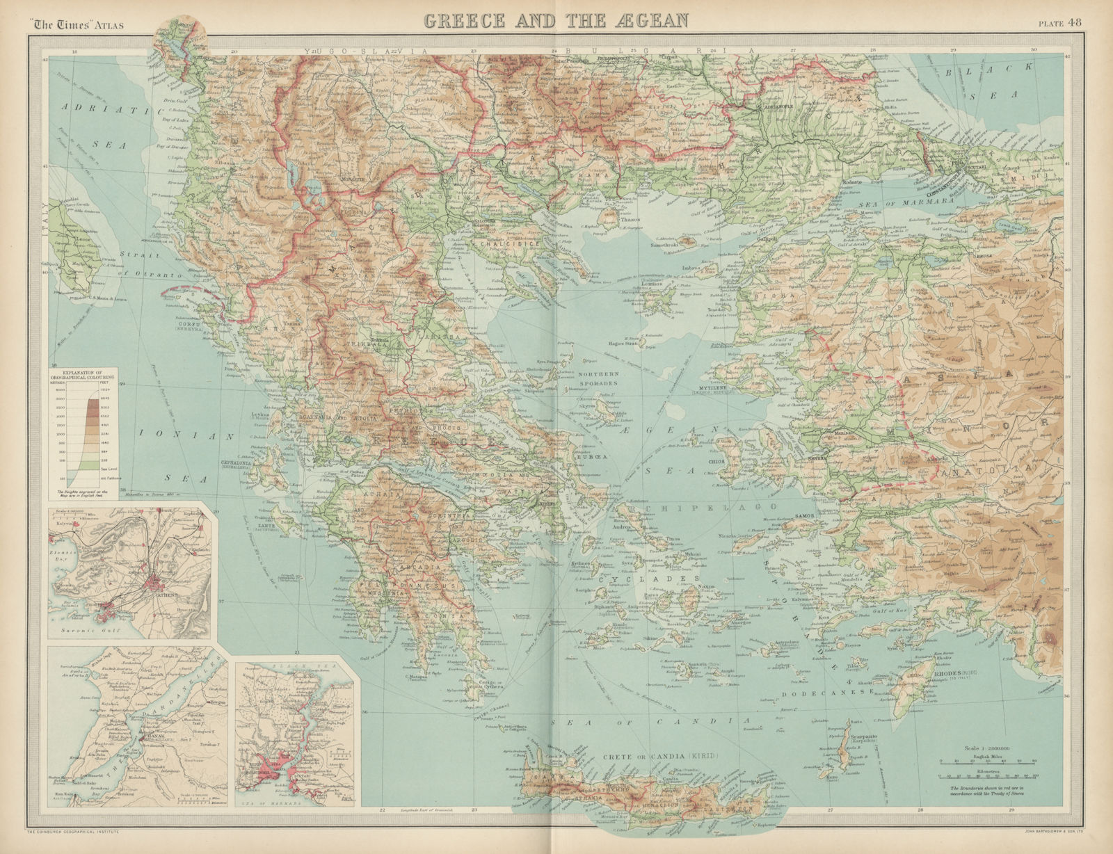 Greece Aegean. Greek Zone/Occupation of Smyrna/Izmir East Thrace. TIMES 1922 map