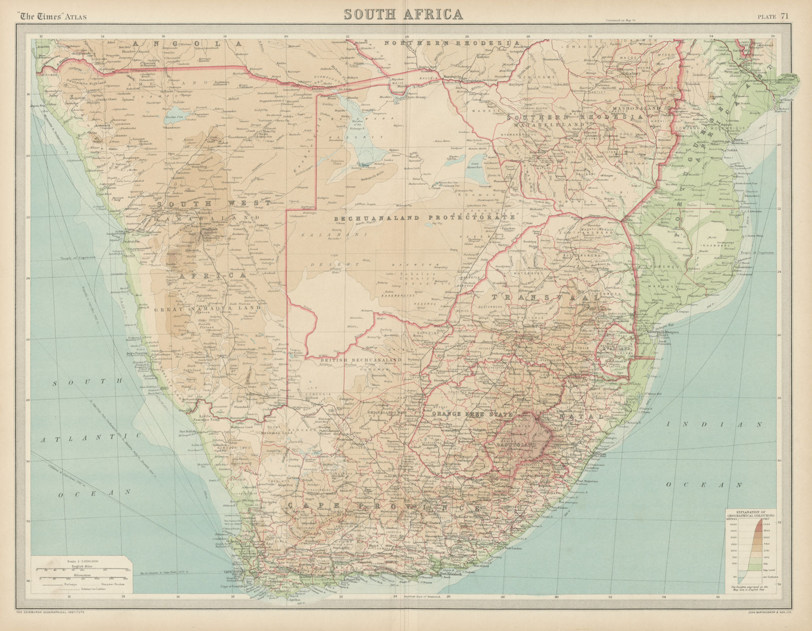 Associate Product Colonial Southern Africa. Bechuanaland Rhodesia Mozambique. TIMES 1922 old map