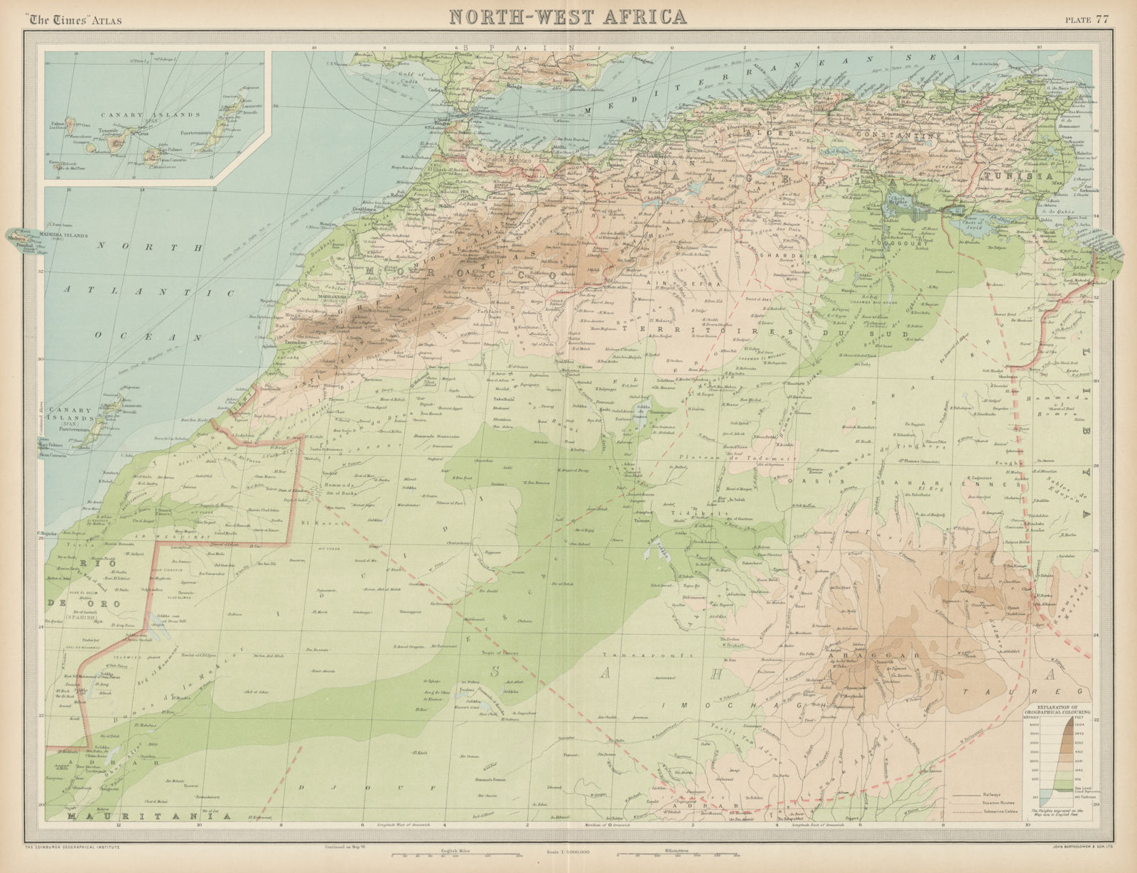Associate Product North-west Africa. Morocco &c. Sahara desert. Unresolved borders. TIMES 1922 map