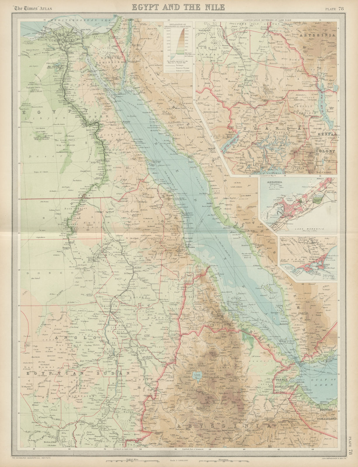 Associate Product Red Sea & Nile valley. Egypt Hejaz. Aden Alexandria.  THE TIMES 1922 old map