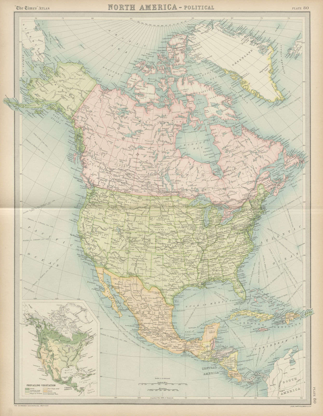 Associate Product North America - Political. United States Canada Mexico Greenland. TIMES 1922 map