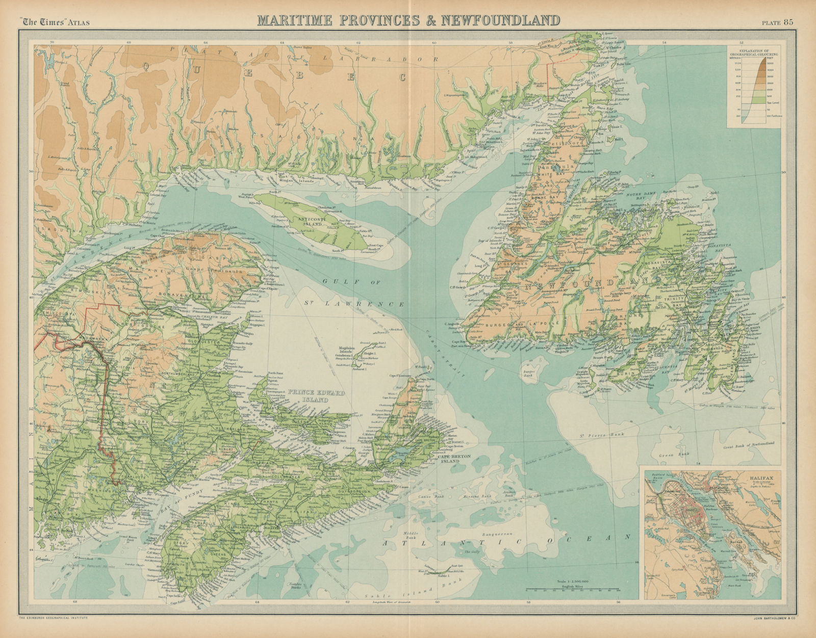 Canada Maritime Provinces & Newfoundland. Gulf of St Lawrence. TIMES 1922 map